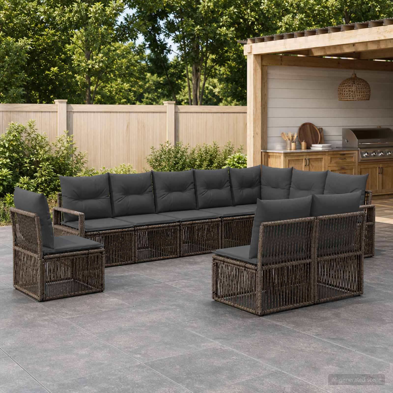 Gartensofa-set 10 stk. Grau Poly-Rattan