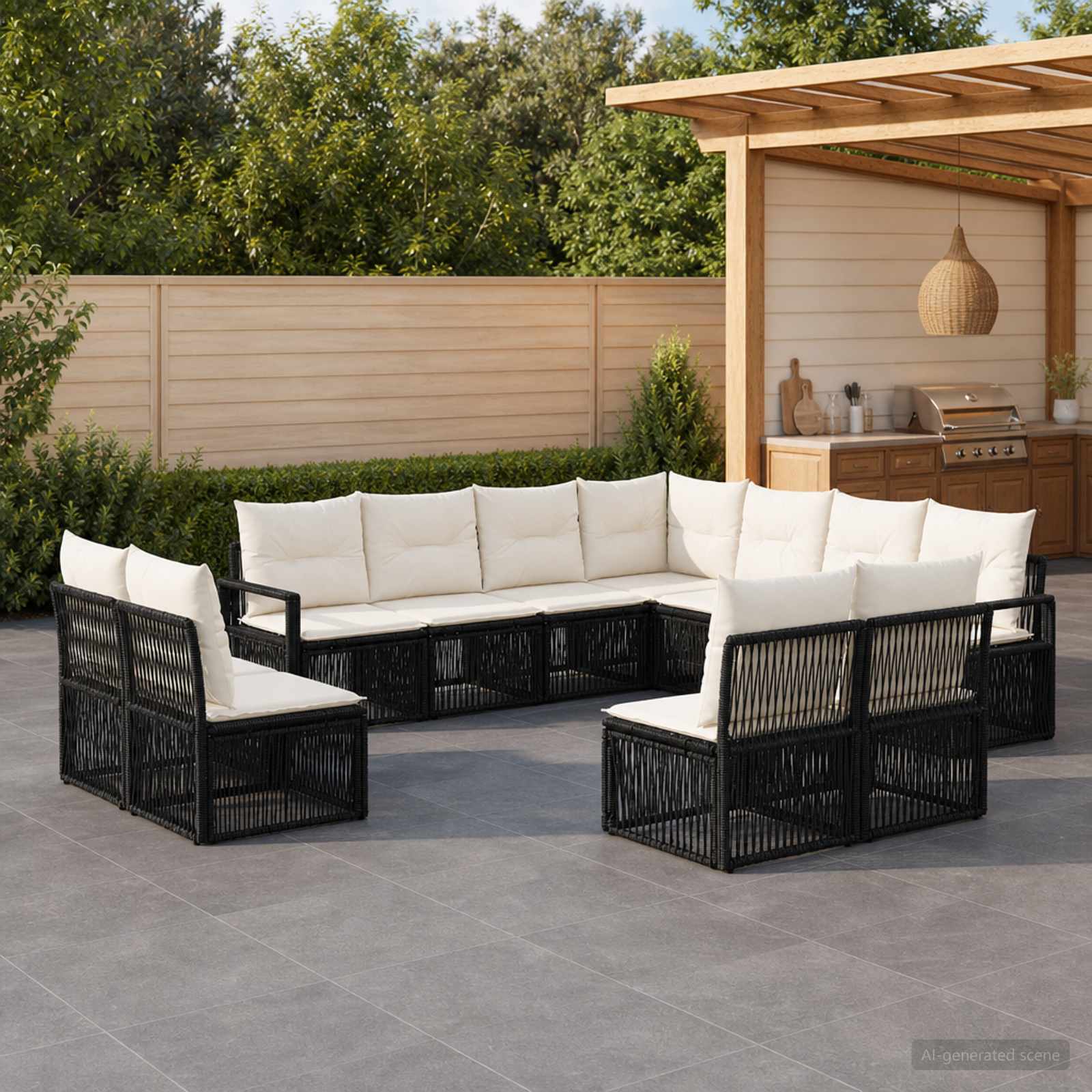 Gartensofa-set 11 stk. Schwarz Poly-Rattan