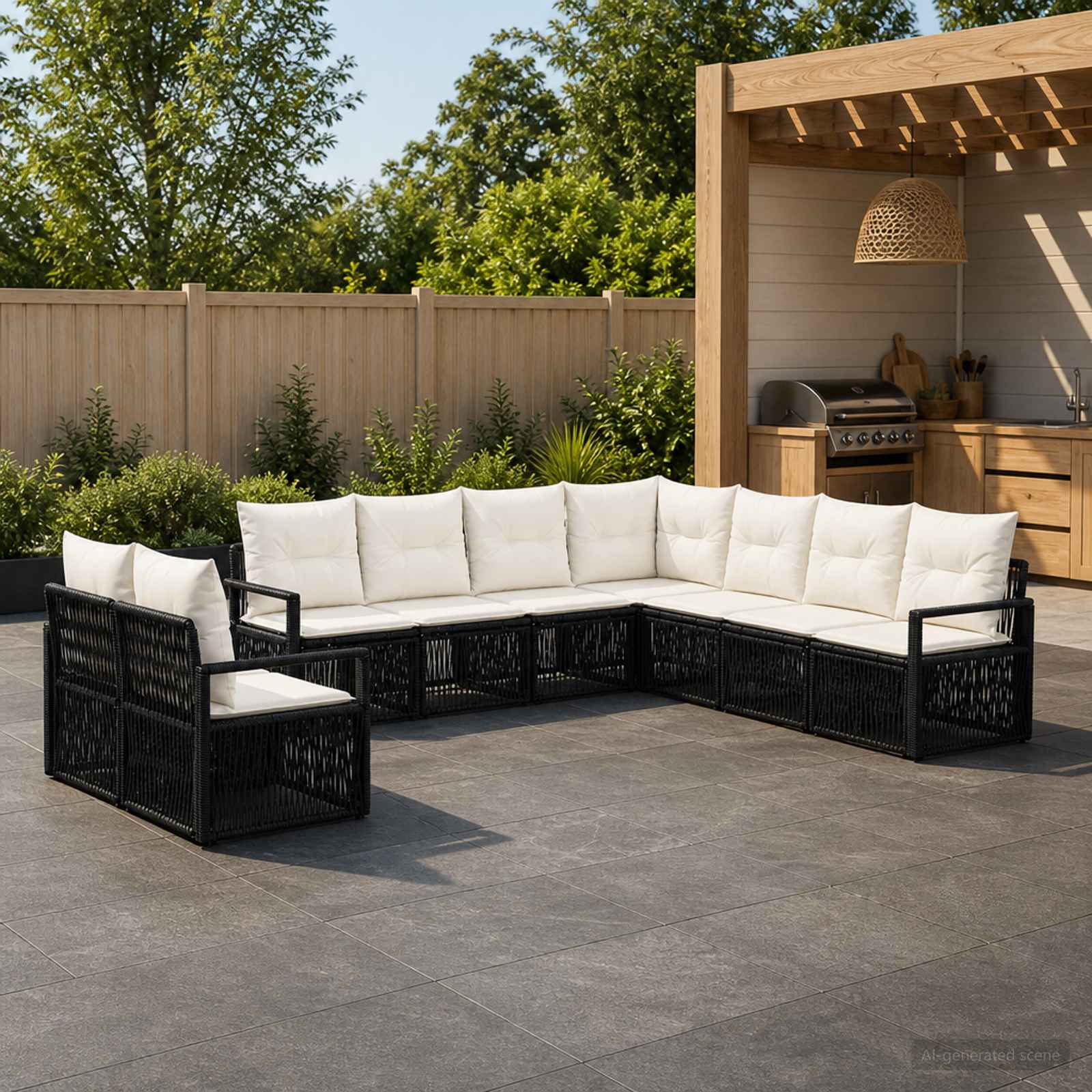 Gartensofa-set 9 stk. Schwarz Poly-Rattan