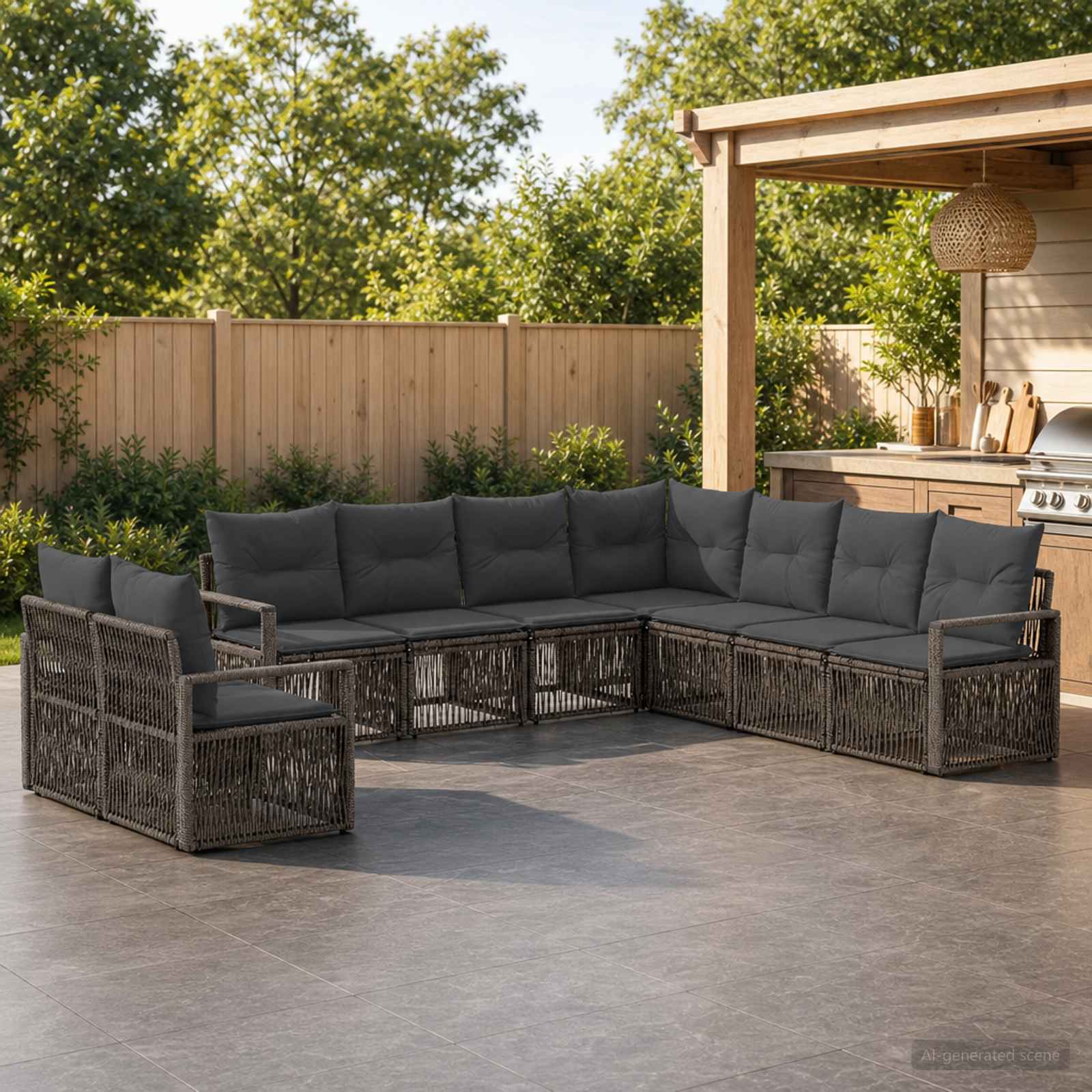 Gartensofa-set 9 stk. Grau Poly-Rattan