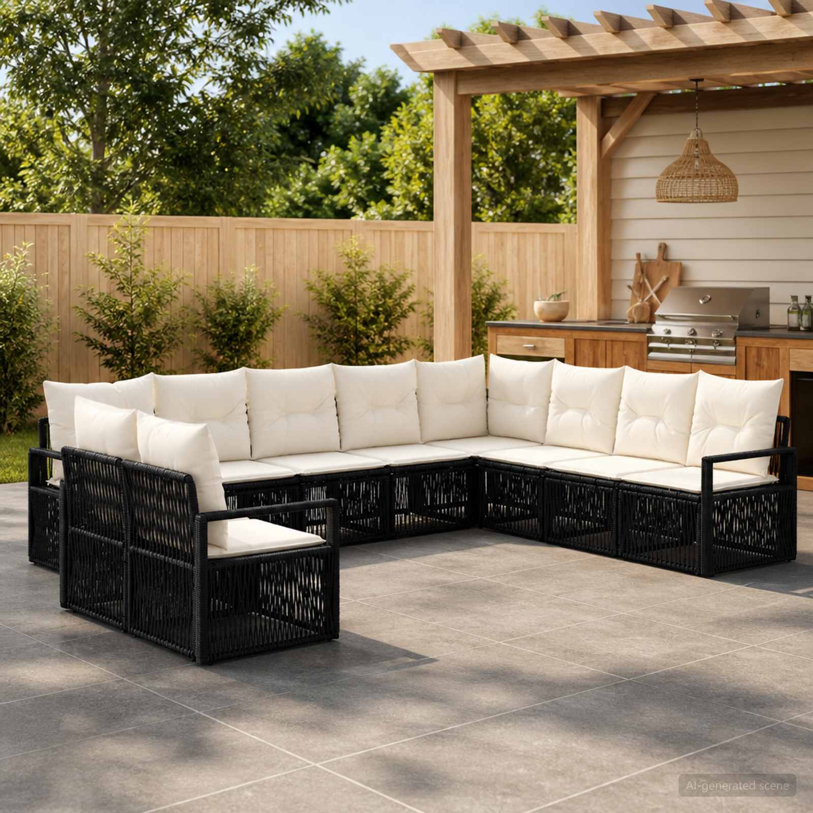 Gartensofa-set 10 stk. Schwarz Poly-Rattan