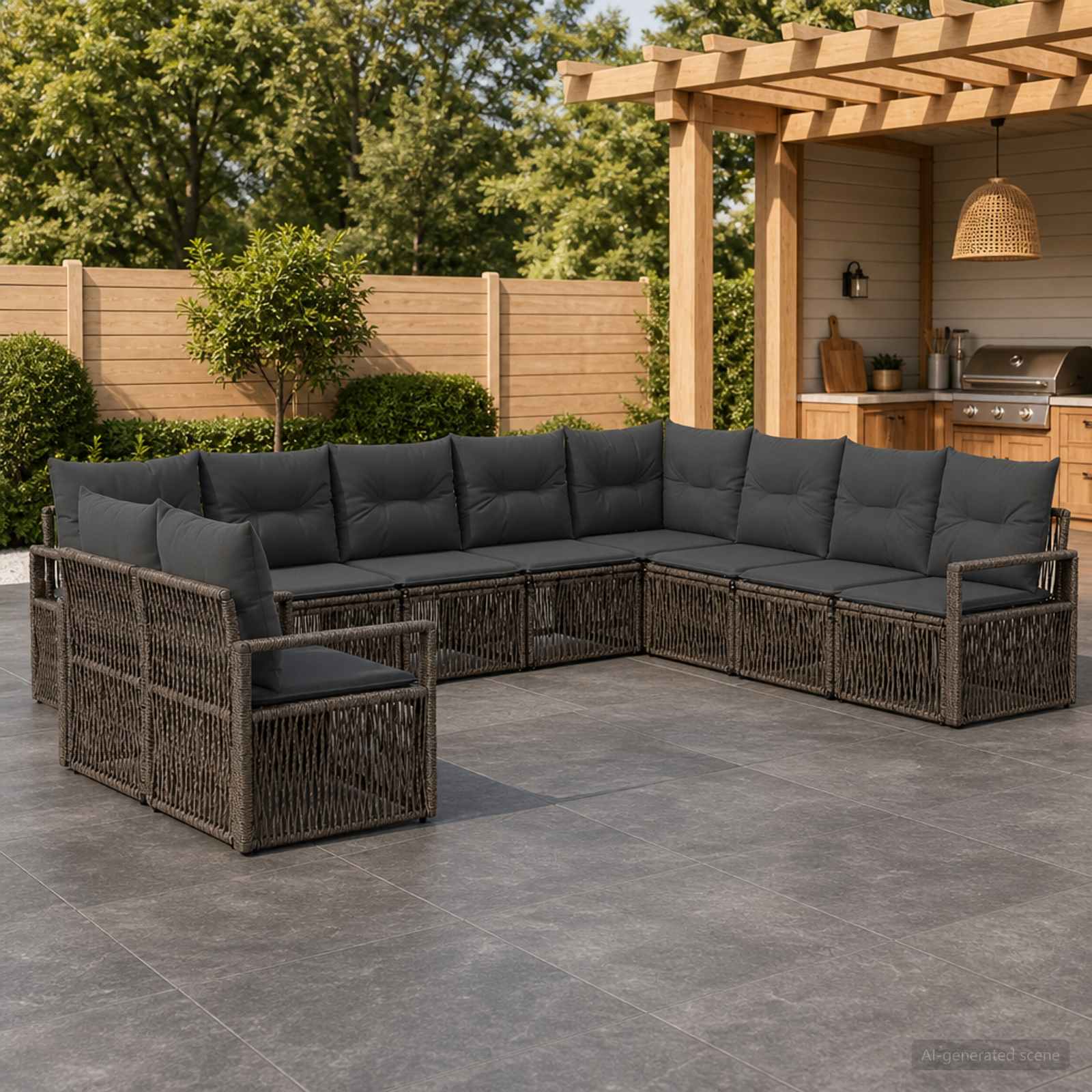 Gartensofa-set 10 stk. Grau Poly-Rattan