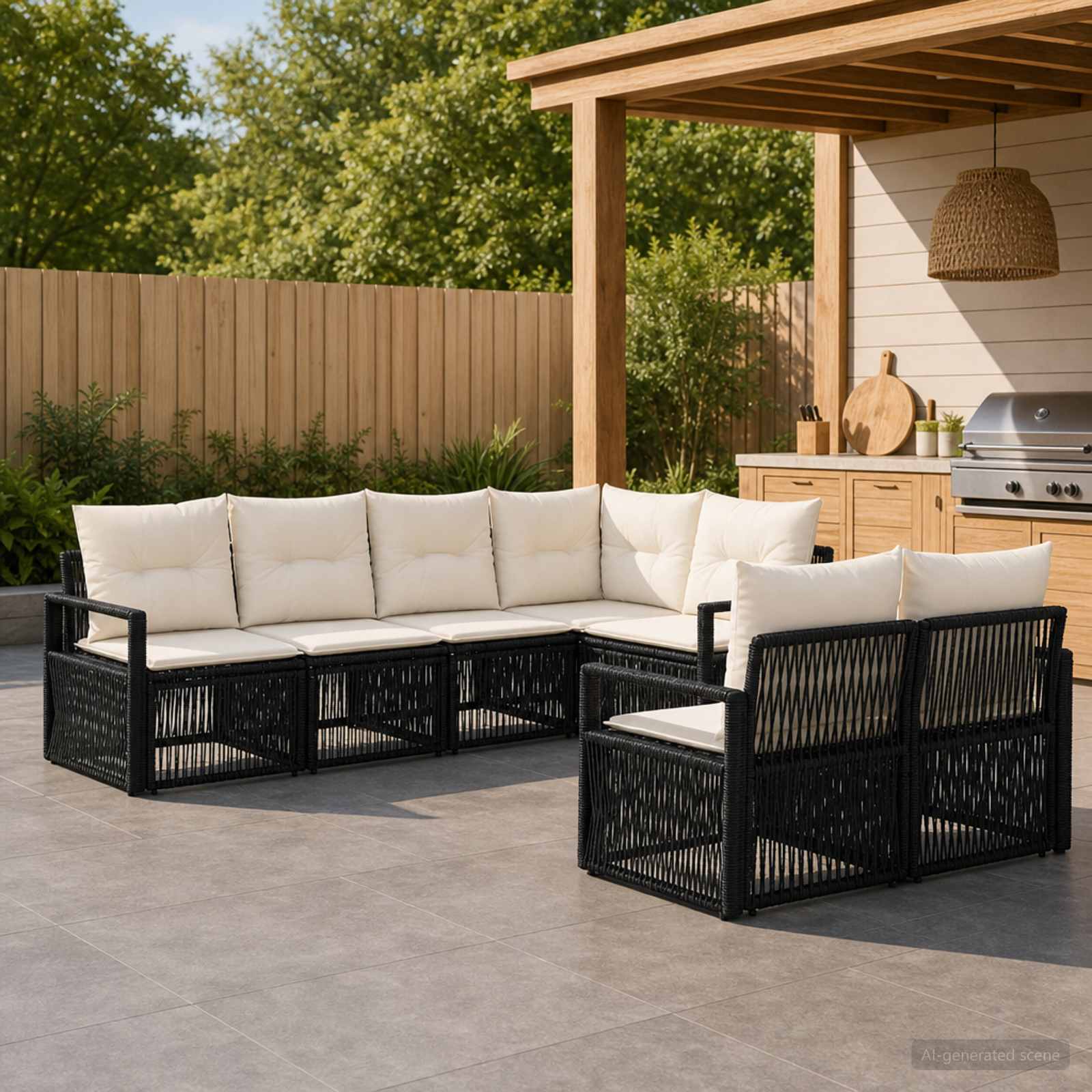 Gartensofa-set 7 stk. 7-Sitzanzahl Schwarz Poly-Rattan