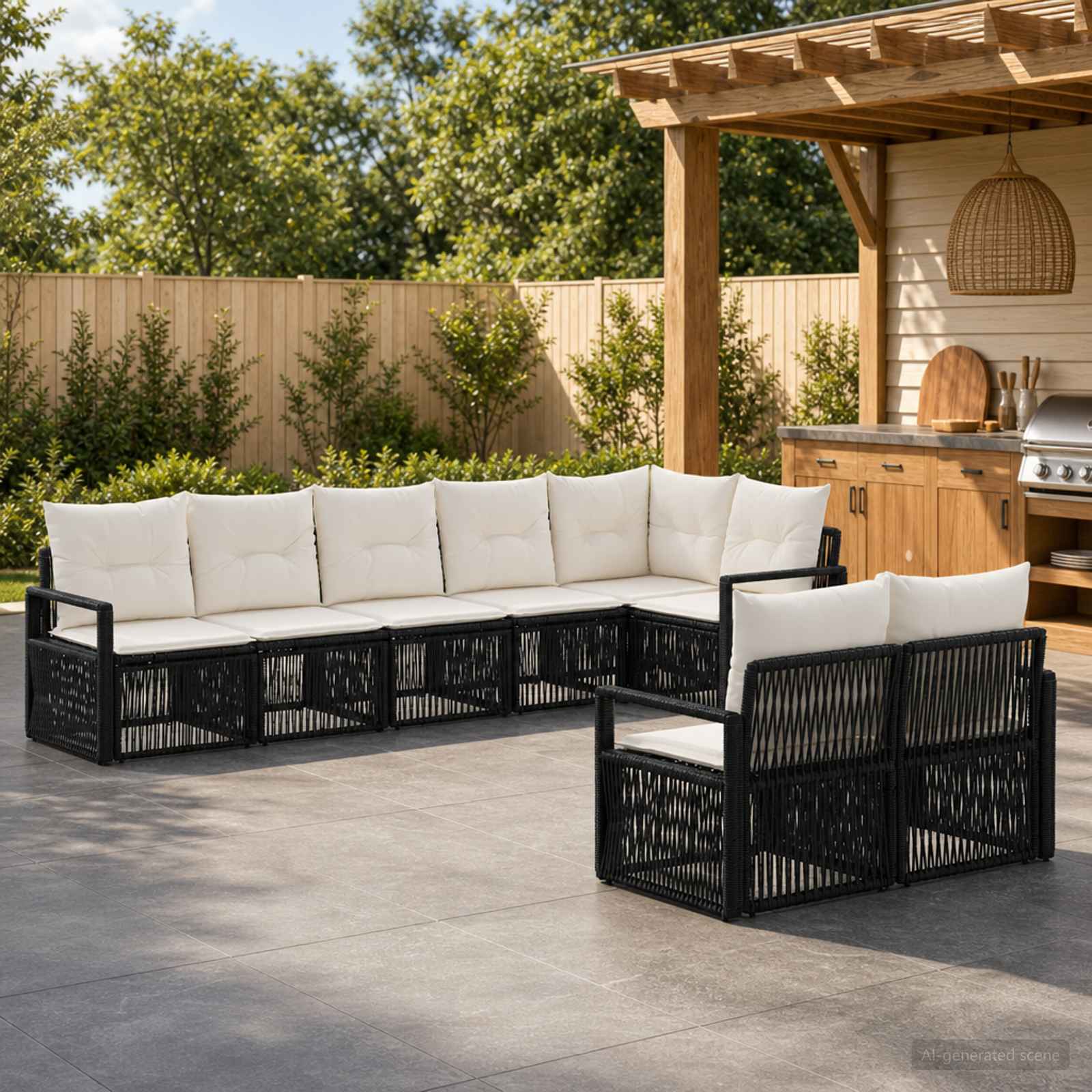 Gartensofa-set 8 stk. Schwarz Poly-Rattan