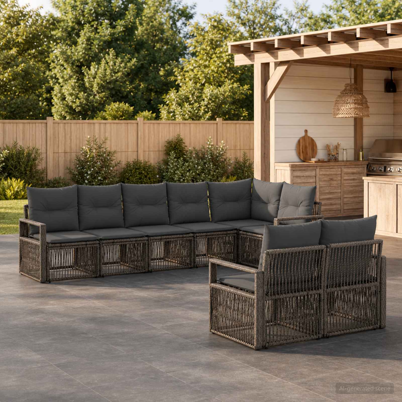 Gartensofa-set 8 stk. Grau Poly-Rattan