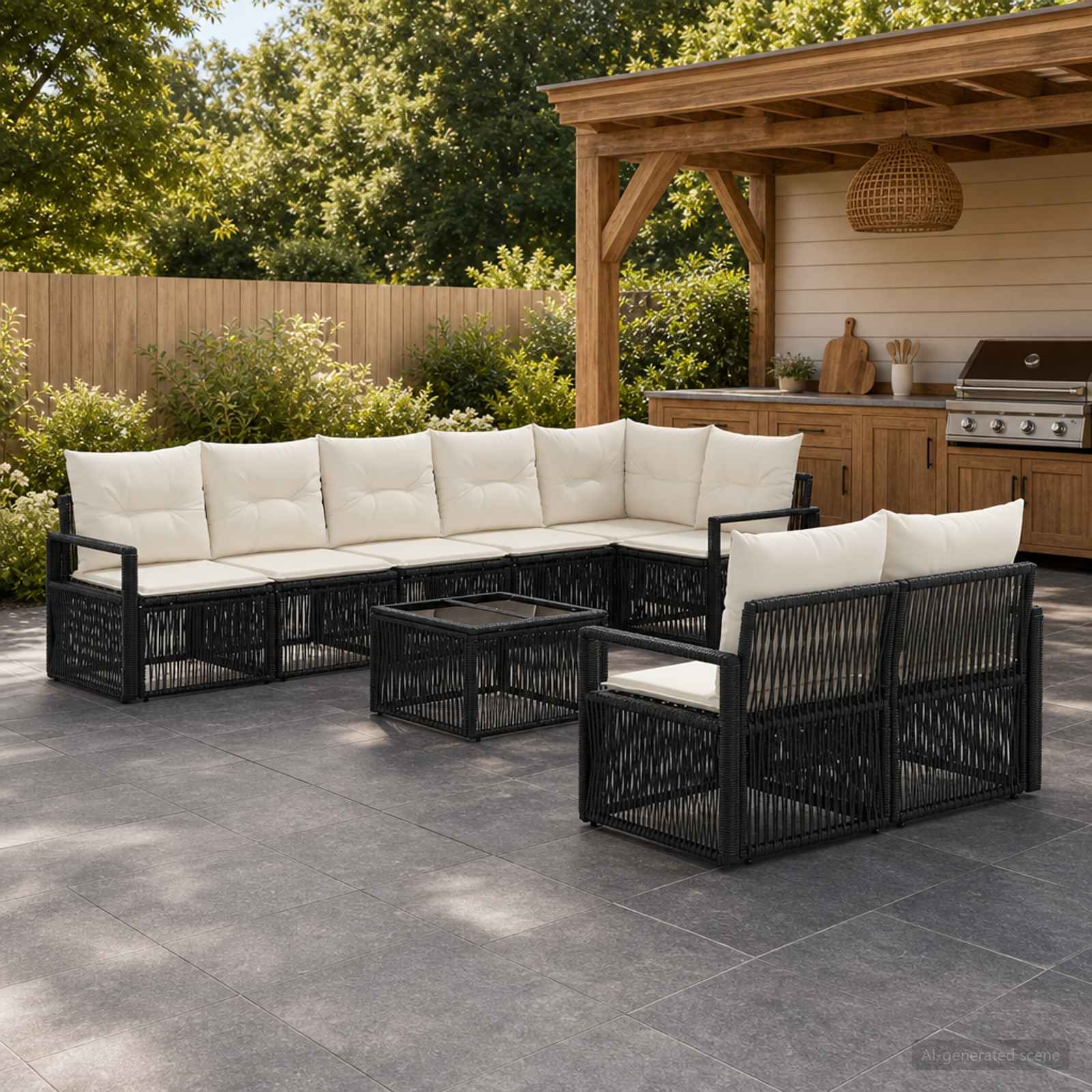 Gartensofa-set 9 stk. Schwarz Poly-Rattan