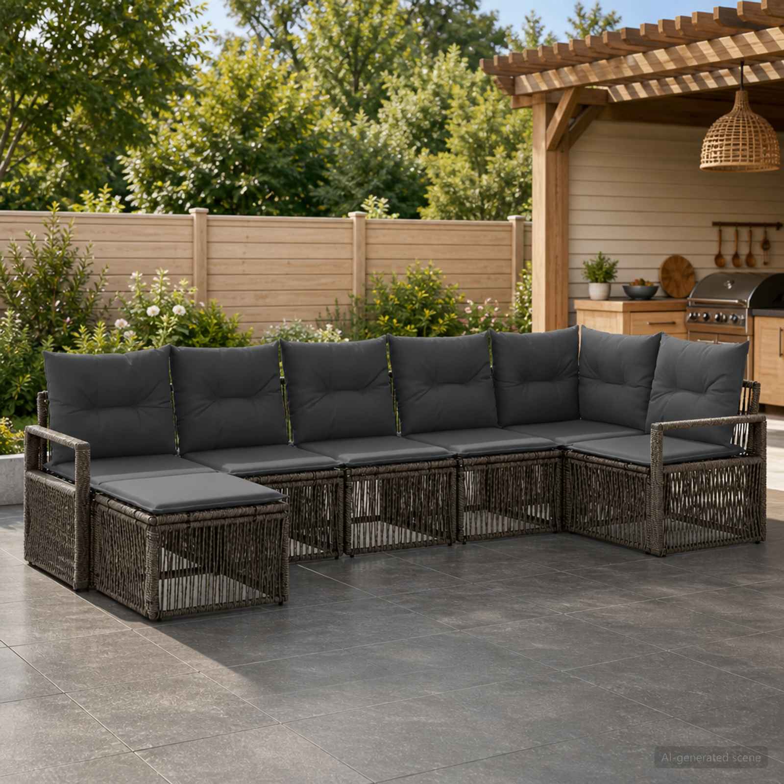 Gartensofa-set 7 stk. Grau Poly-Rattan