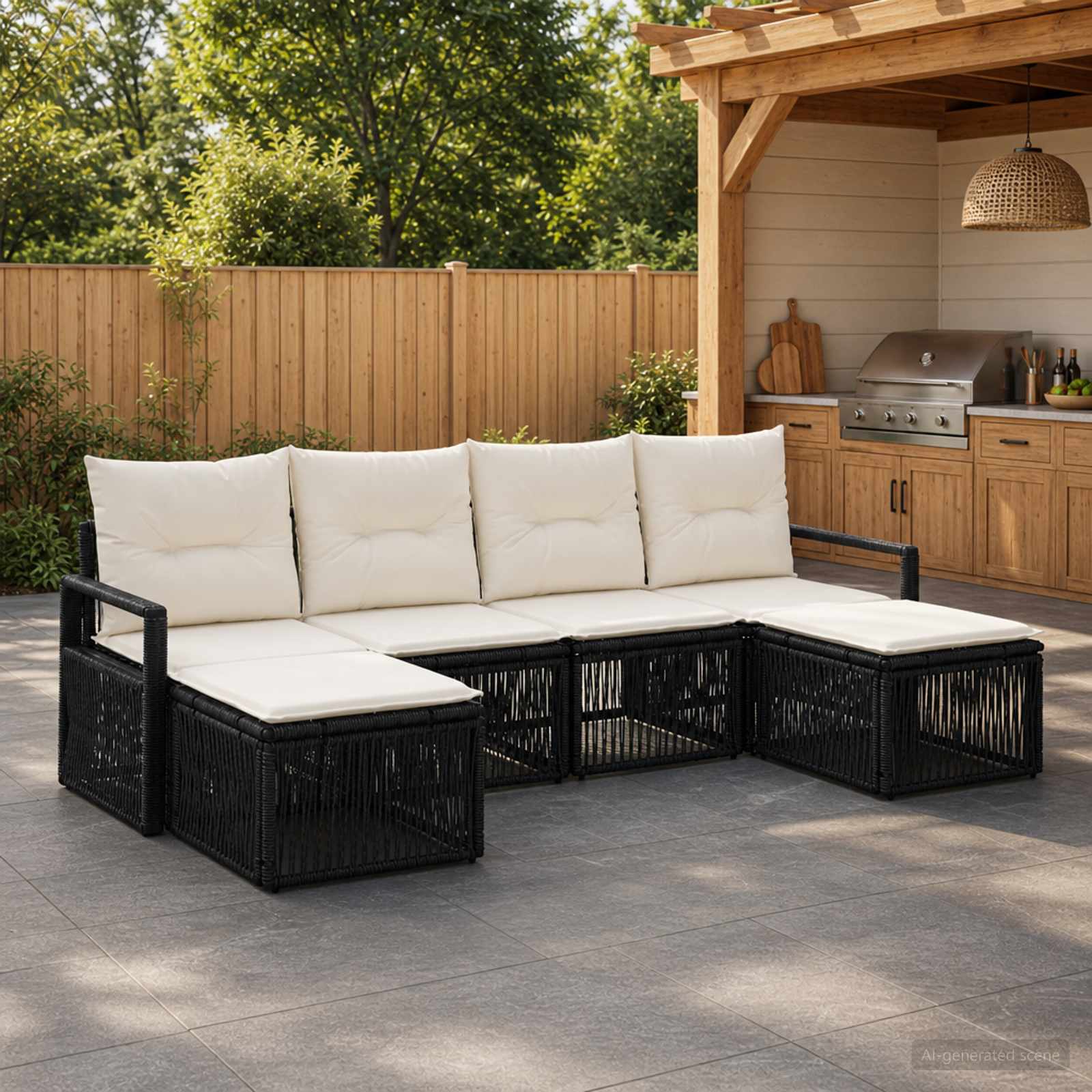 Gartensofa-set 6 stk. Schwarz Poly-Rattan