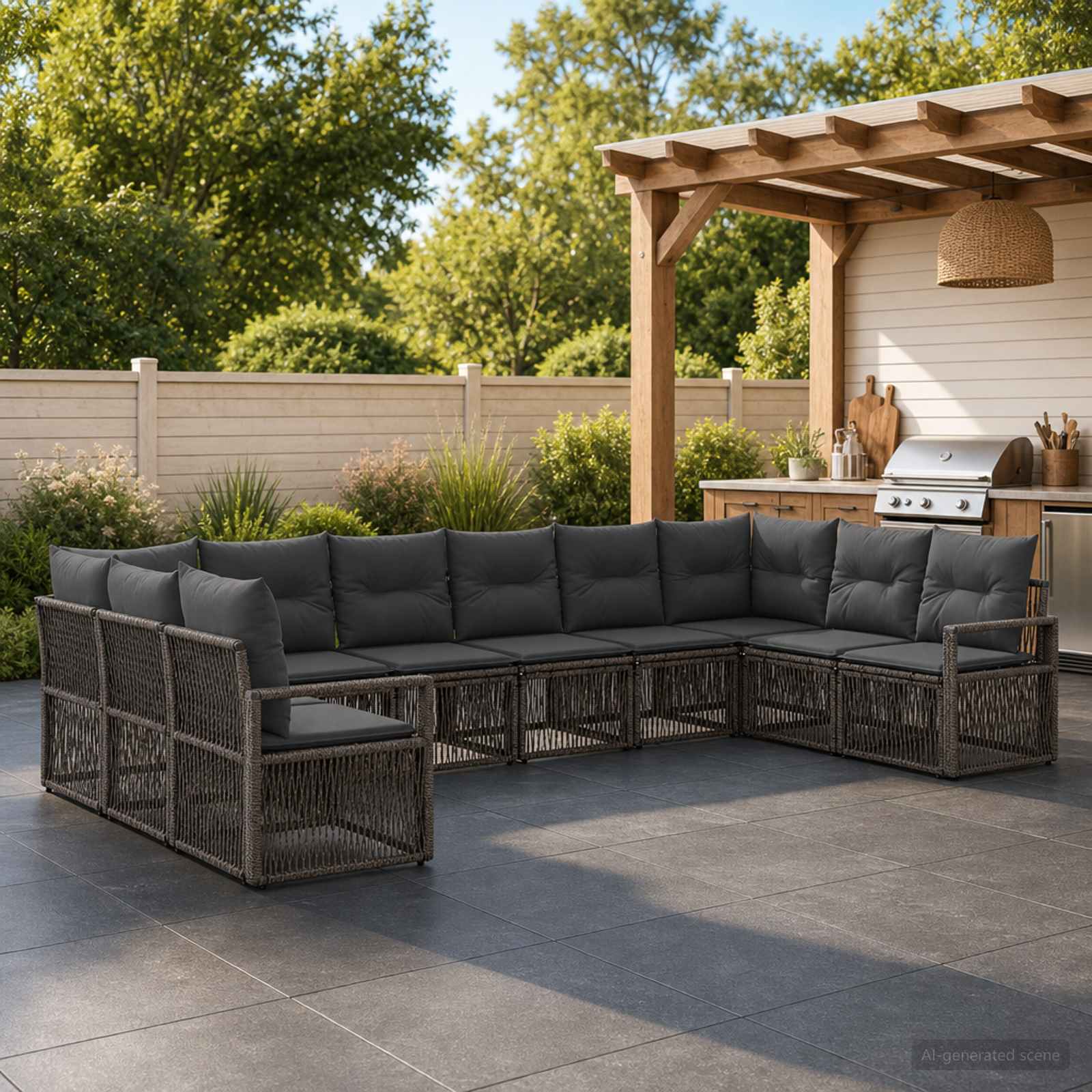 Gartensofa-set 10 stk. Grau Poly-Rattan