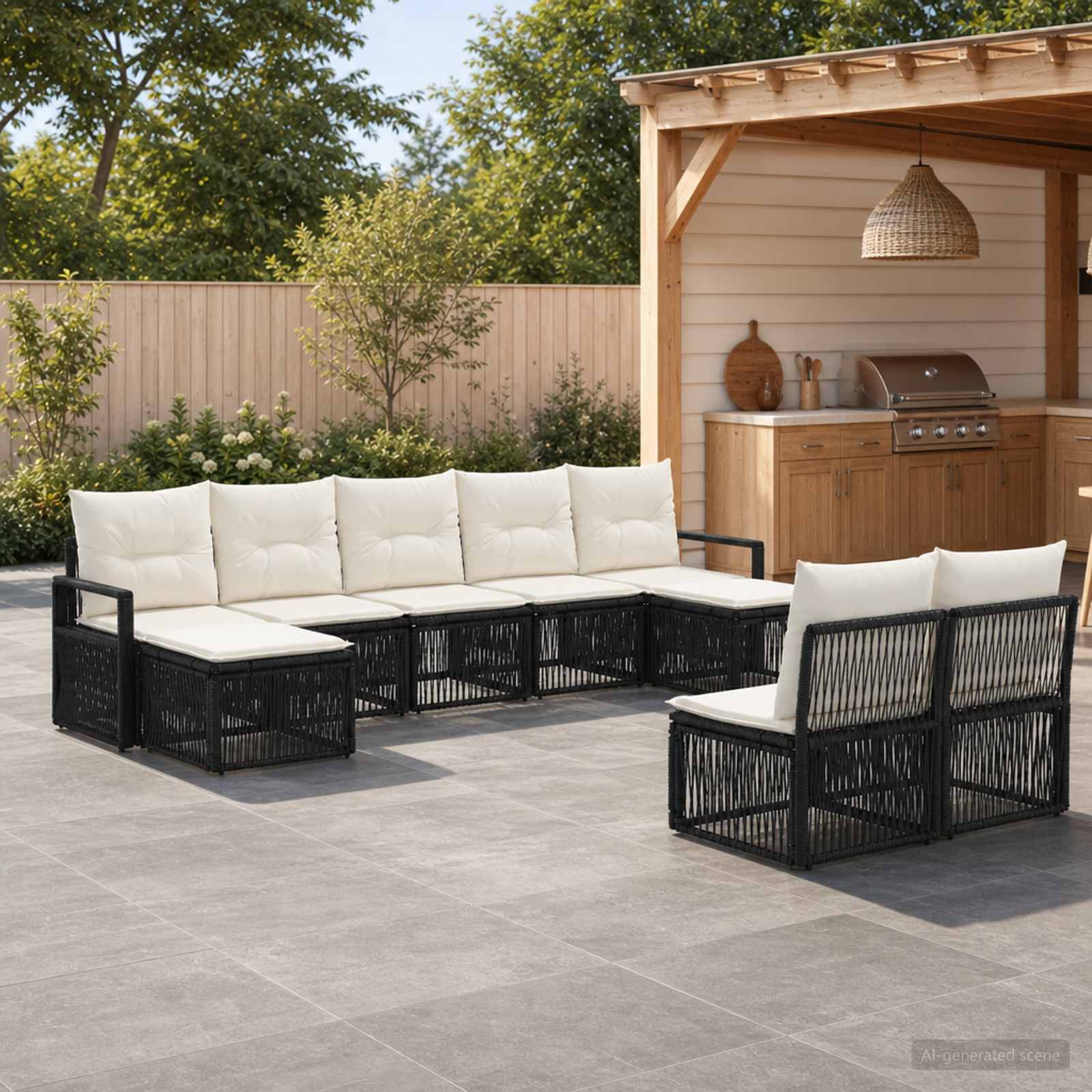Gartensofa-set 9 stk. Schwarz Poly-Rattan