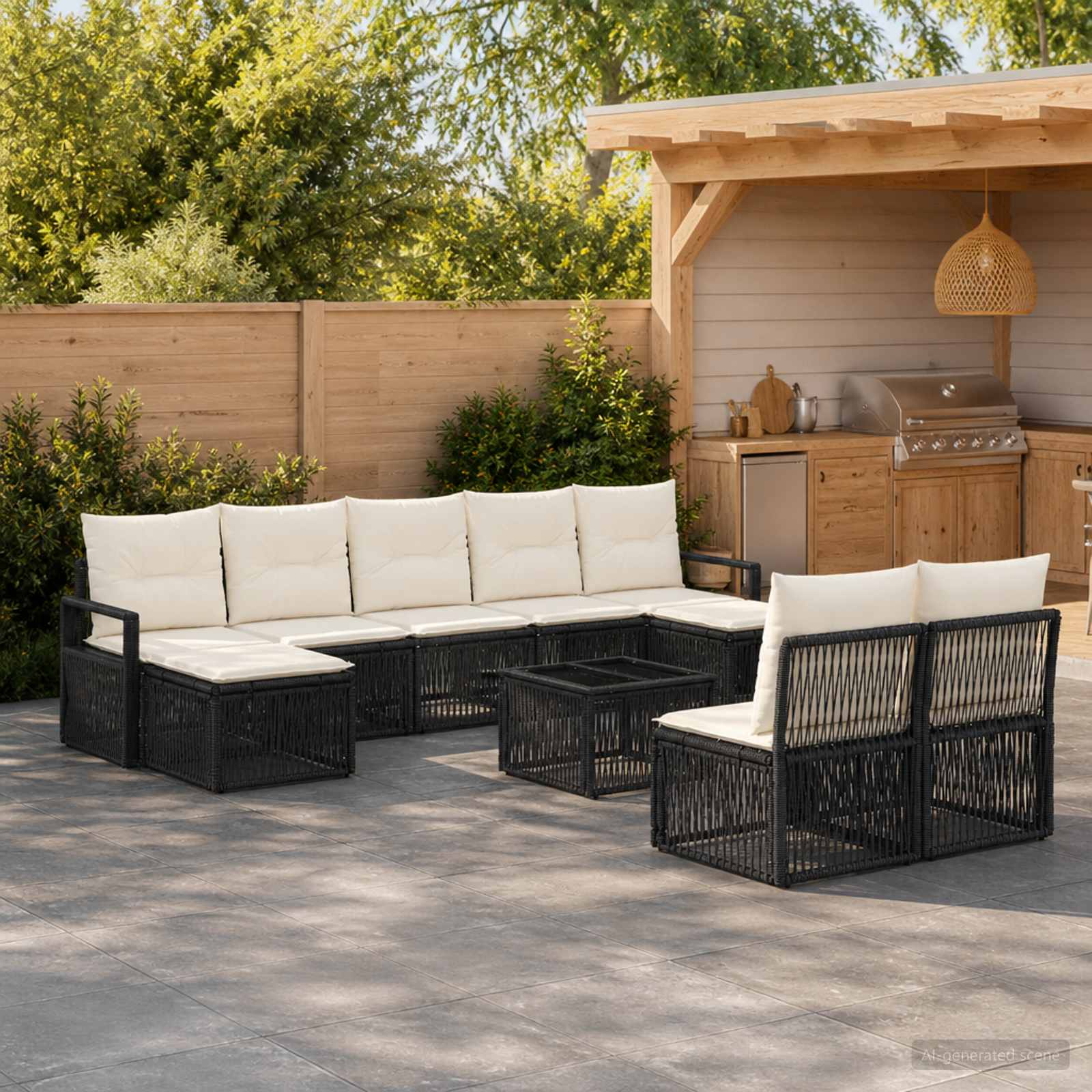 Gartensofa-set 10 stk. Schwarz Poly-Rattan