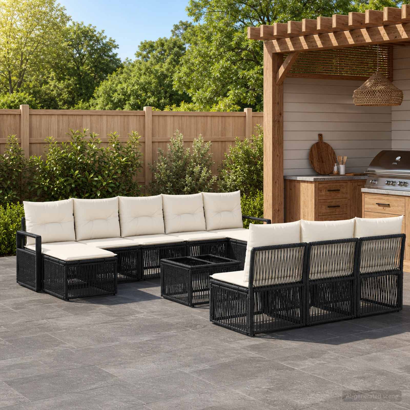 Gartensofa-set 11 stk. Schwarz Poly-Rattan