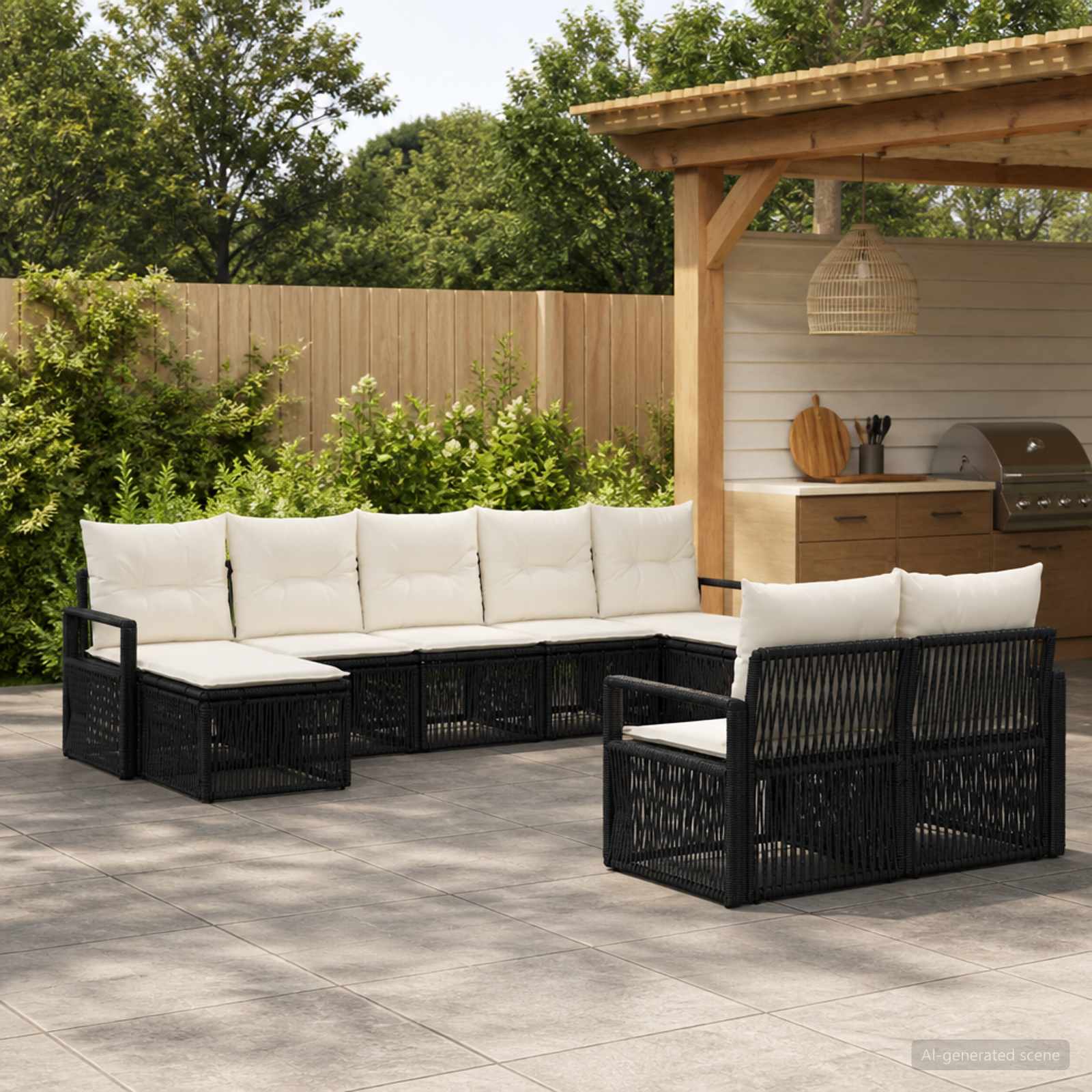 Gartensofa-set 9 stk. Schwarz Poly-Rattan