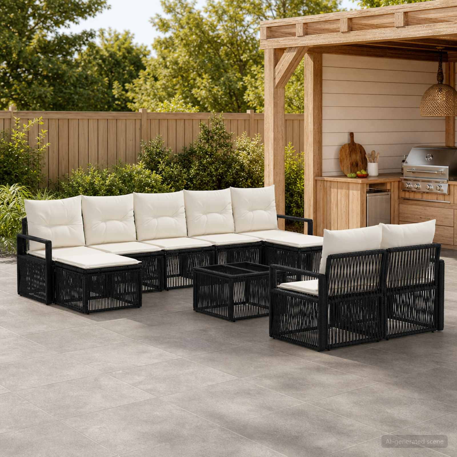 Gartensofa-set 10 stk. Schwarz Poly-Rattan