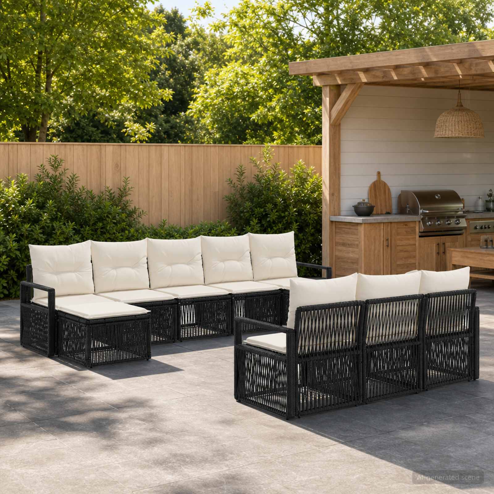Gartensofa-set 10 stk. Schwarz Poly-Rattan