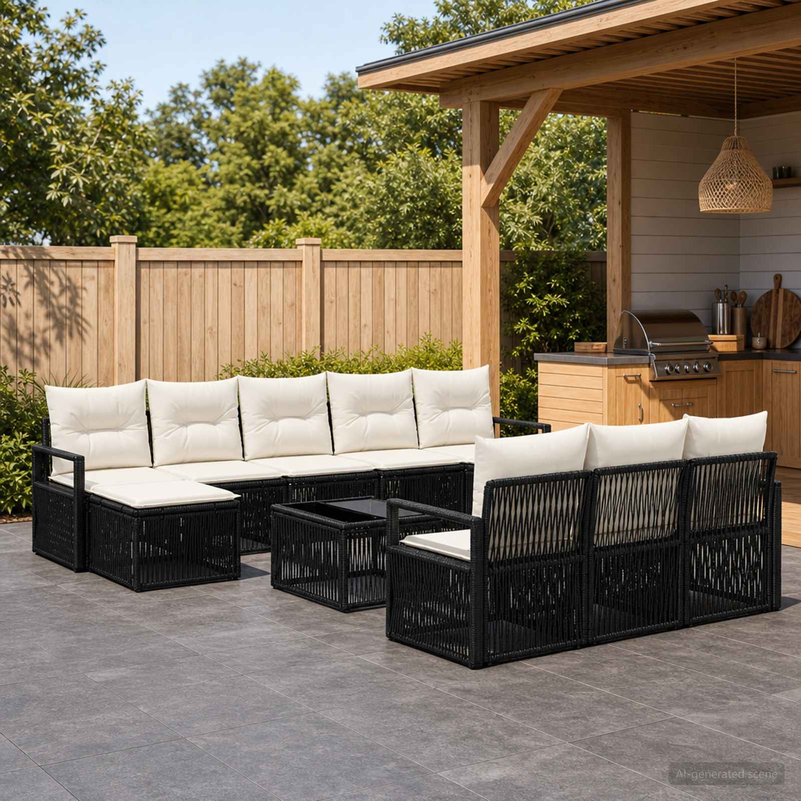 Gartensofa-set 11 stk. Schwarz Poly-Rattan