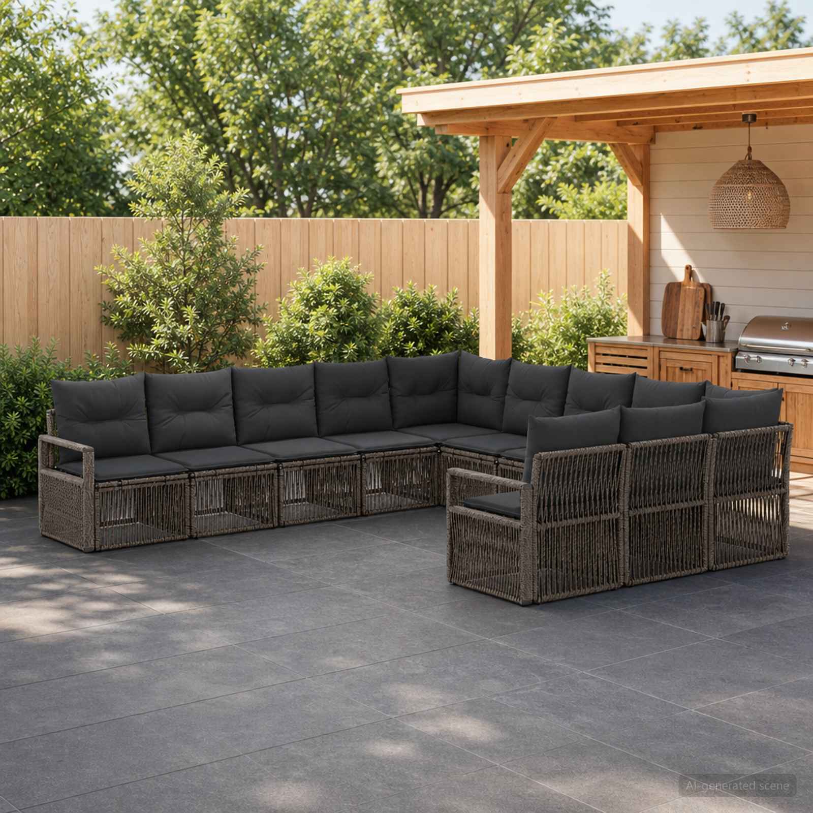 Gartensofa-set 11 stk. Grau Poly-Rattan