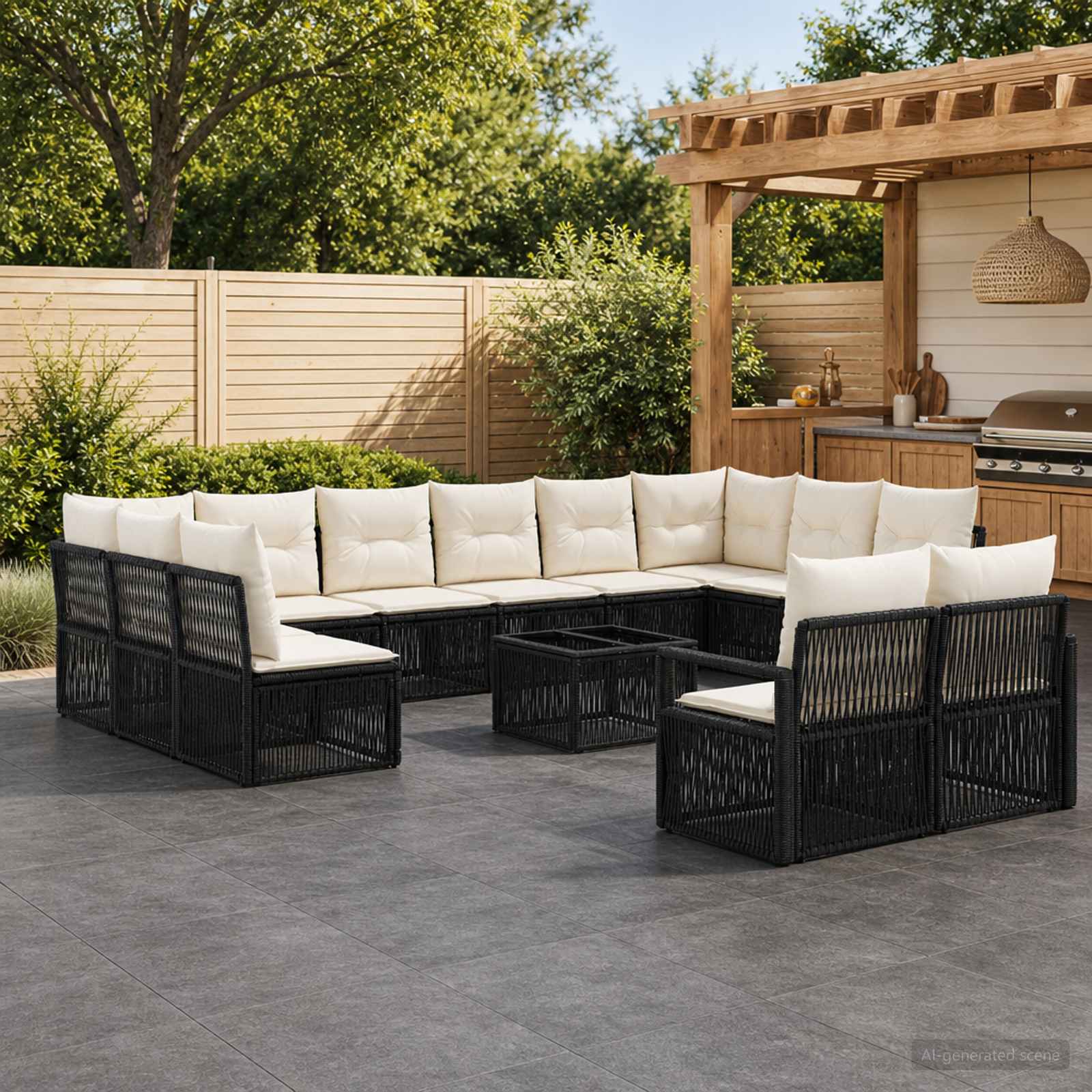 Gartensofa-set 13 stk. Schwarz Poly-Rattan