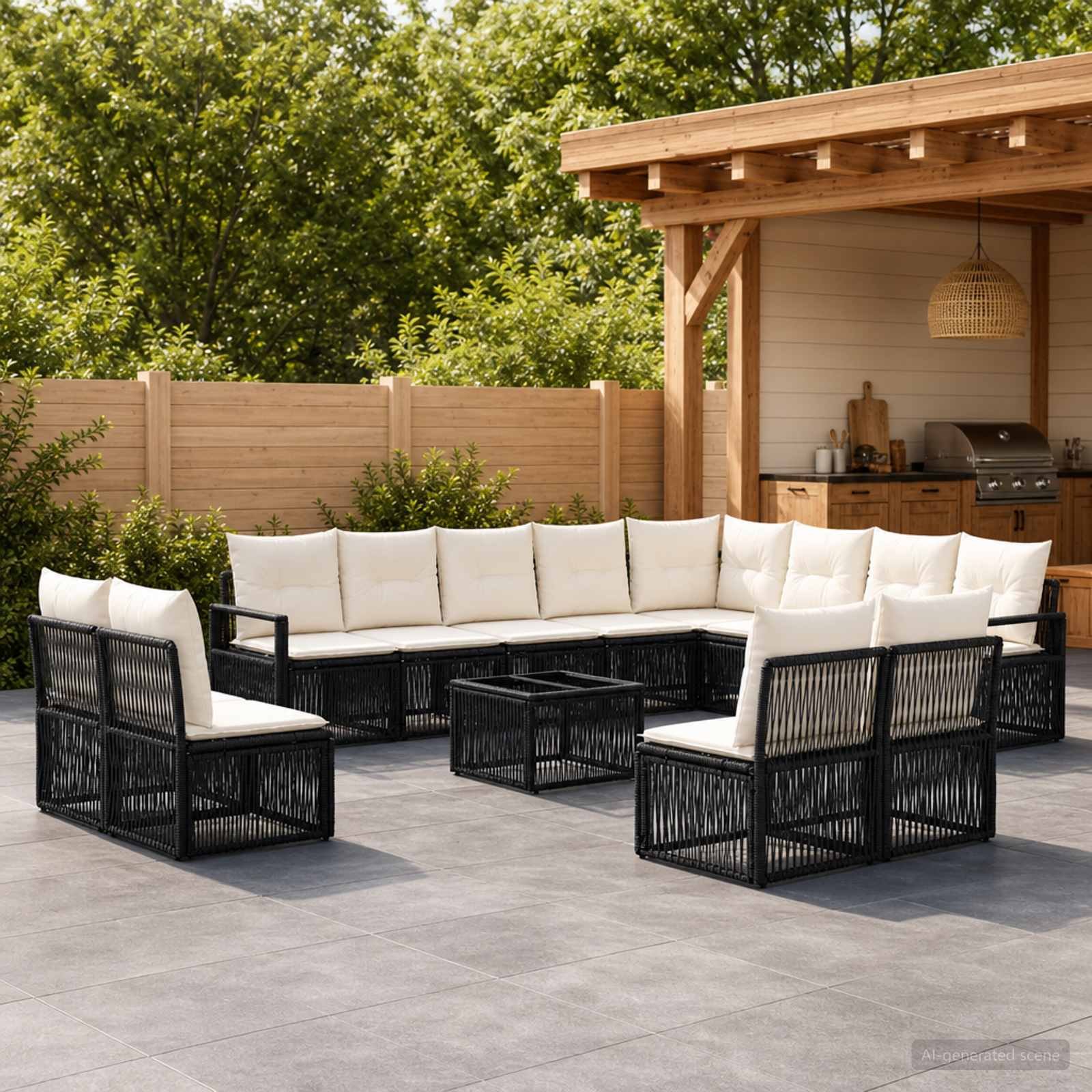 Gartensofa-set 13 stk. Schwarz Poly-Rattan