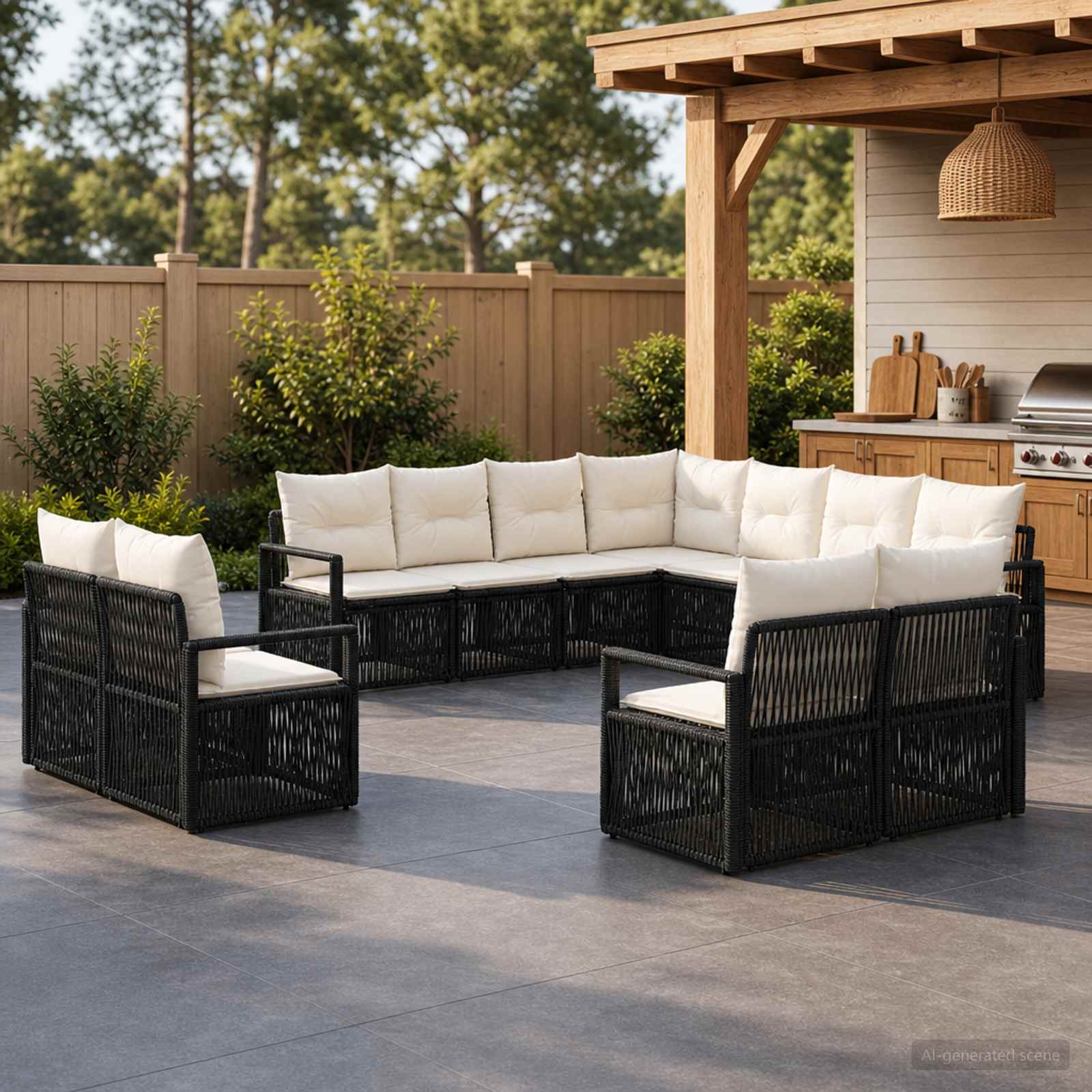 Gartensofa-set 11 stk. Schwarz Poly-Rattan