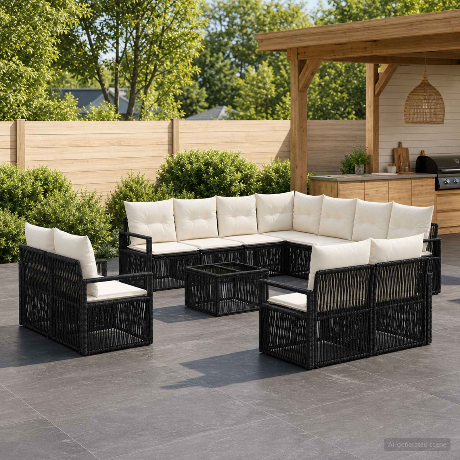 Gartensofa-set 12 stk. Schwarz Poly-Rattan