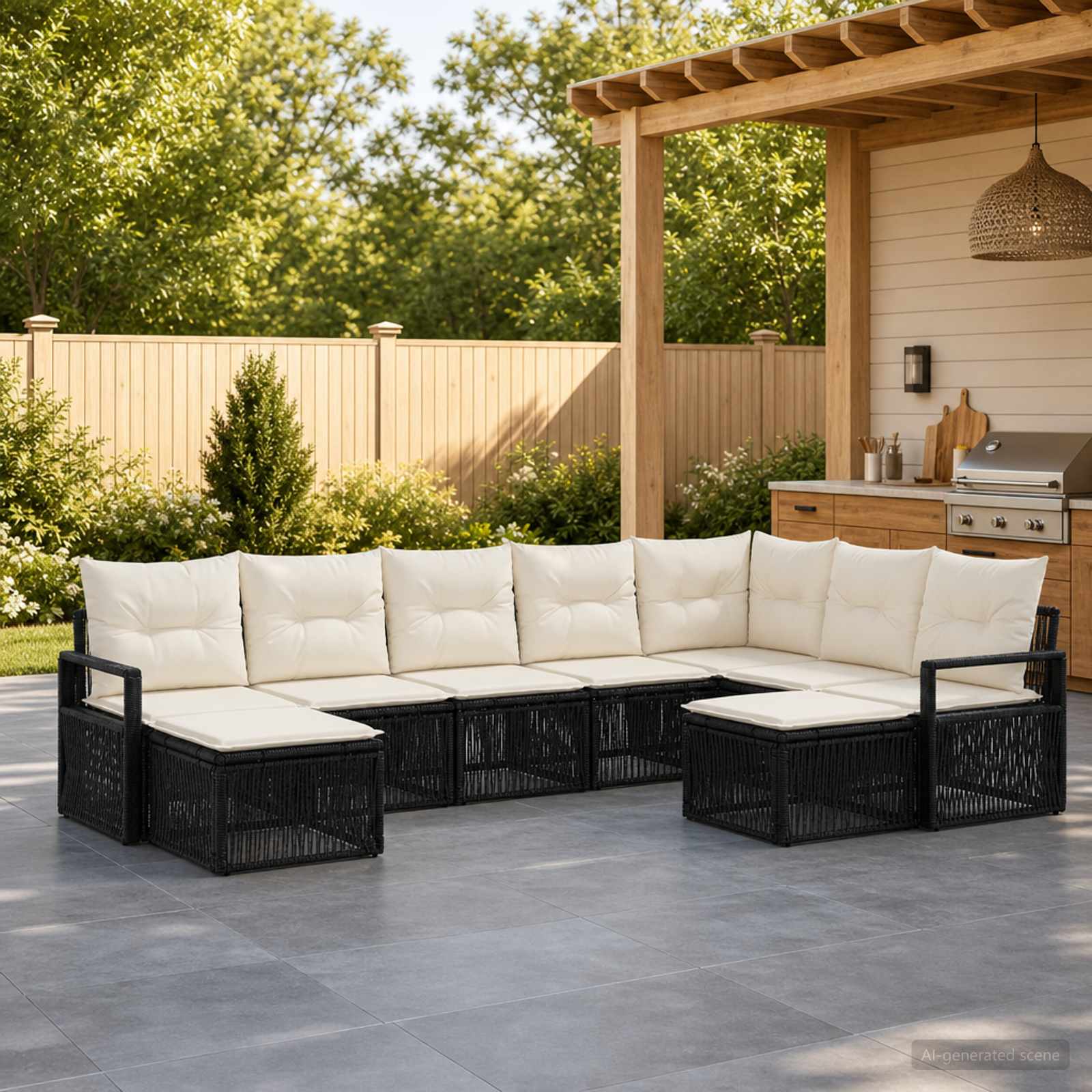 Gartensofa-set 9 stk. Schwarz Poly-Rattan