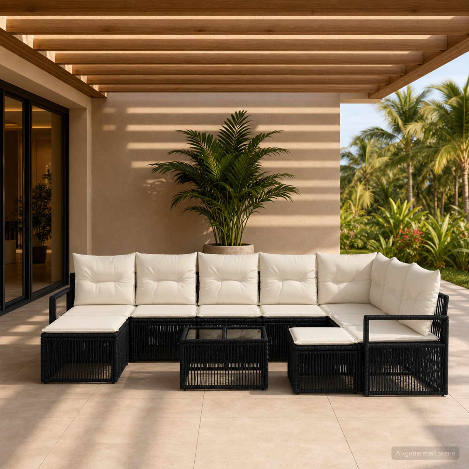 Gartensofa-set 10 stk. Schwarz Poly-Rattan