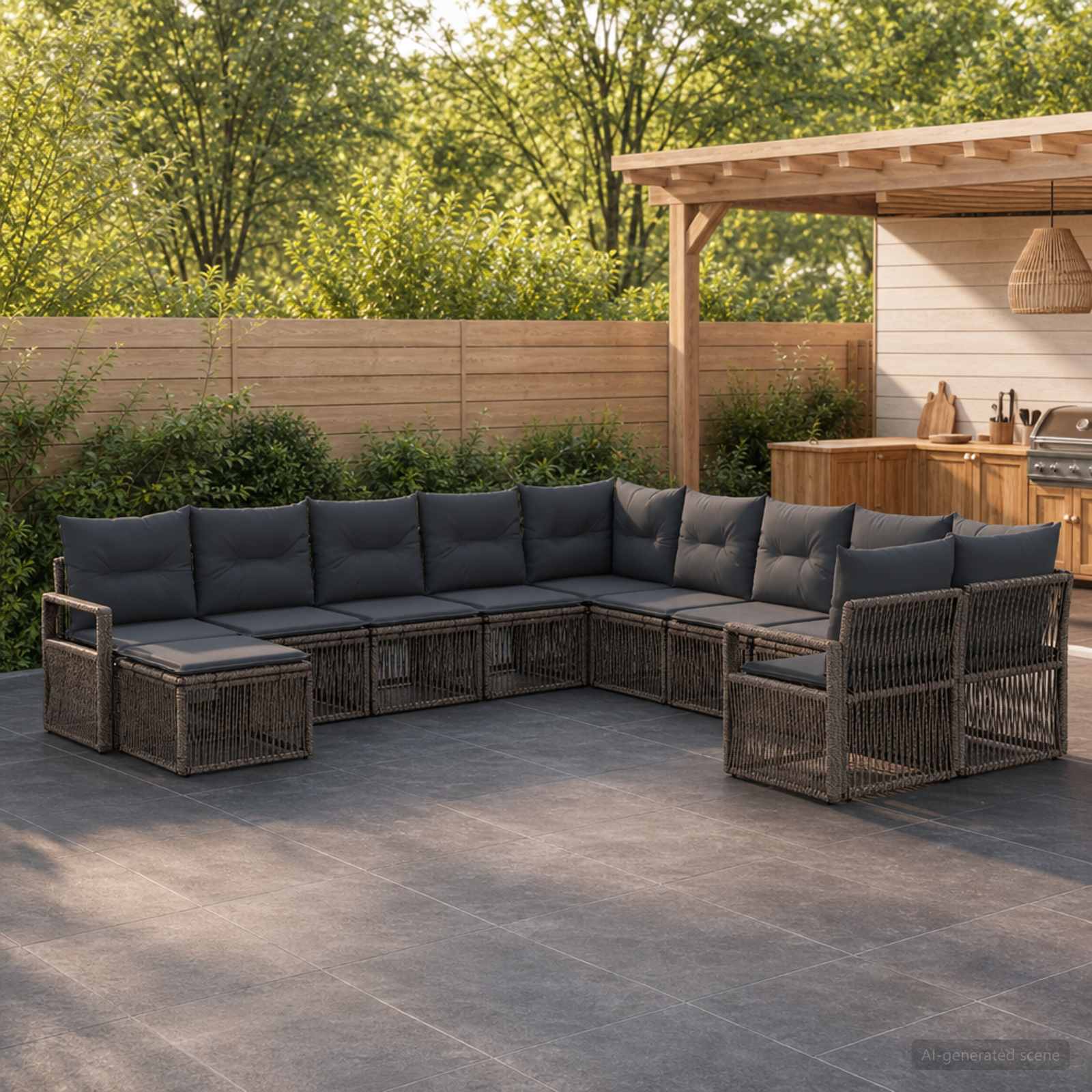 Gartensofa-set 11 stk. Grau Poly-Rattan