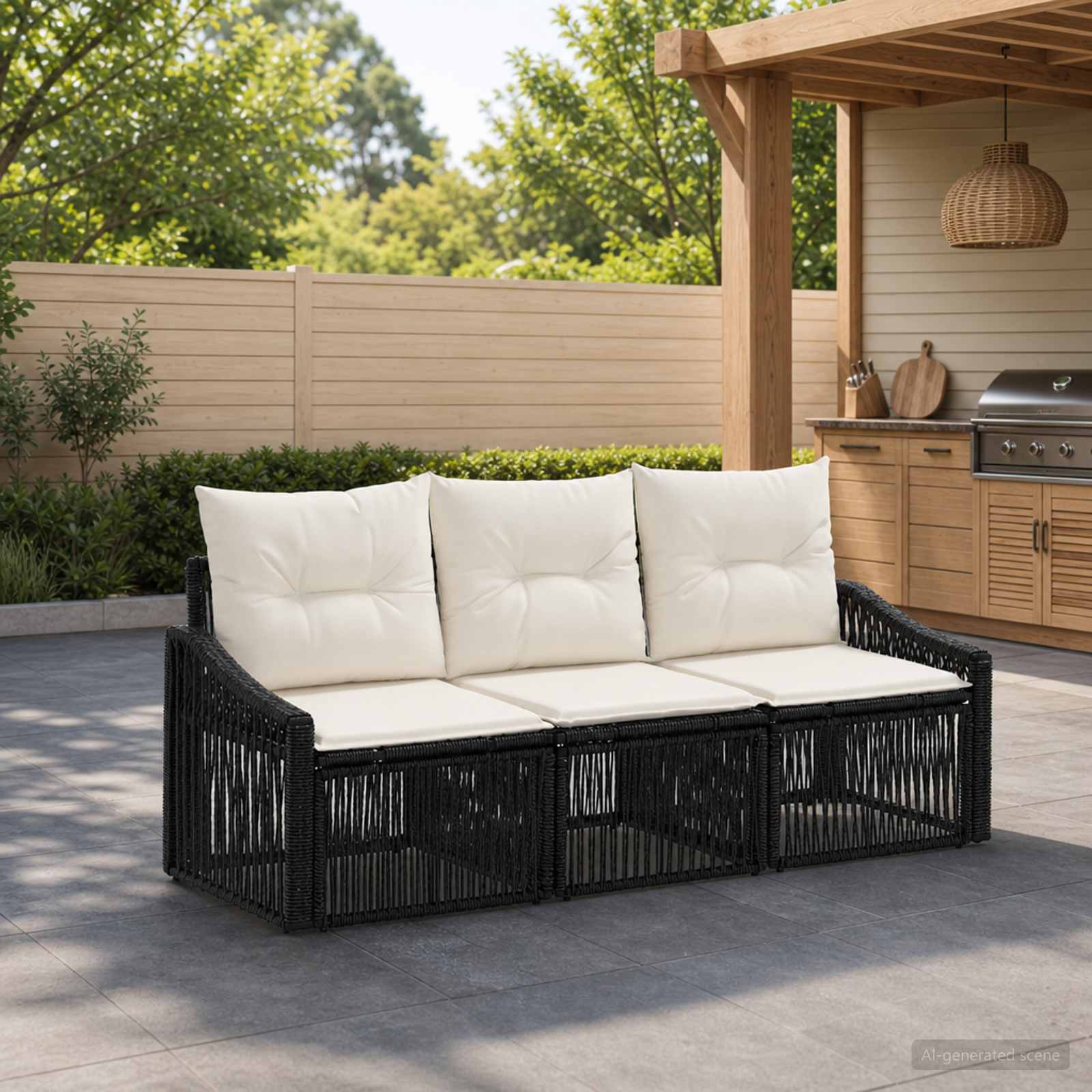 Gartensofa-set 3 stk. Schwarz Poly-Rattan
