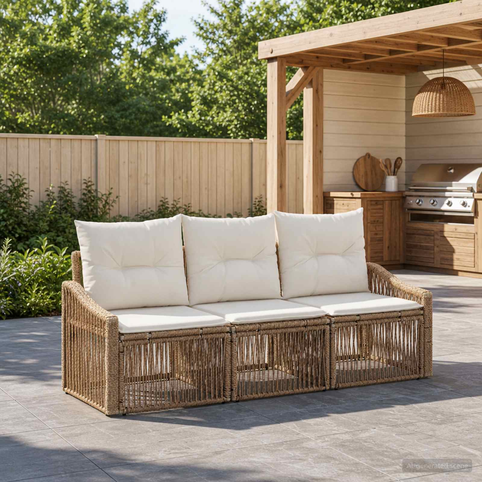 Gartensofa-set 3 stk. Beige Poly-Rattan