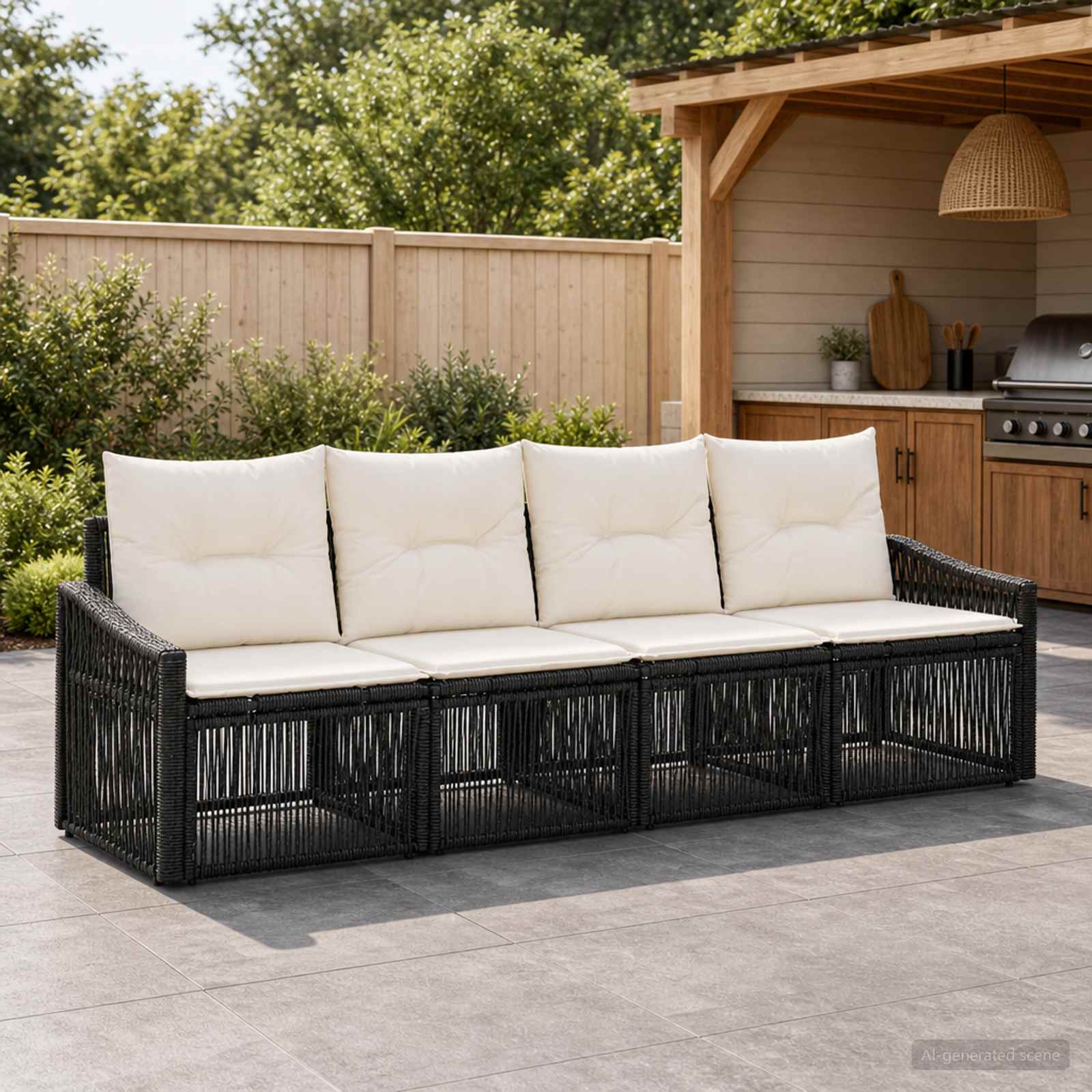 Gartensofa-set 4 stk. Schwarz Poly-Rattan