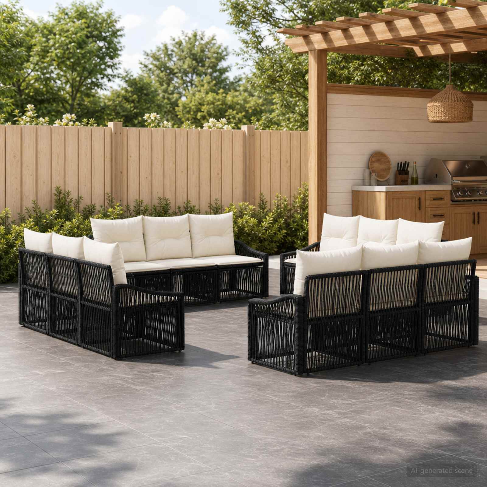 Gartensofa-set 12 stk. Schwarz Poly-Rattan
