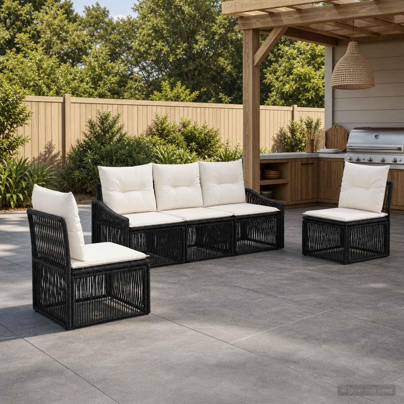 Gartensofa-set 5 stk. Schwarz Poly-Rattan