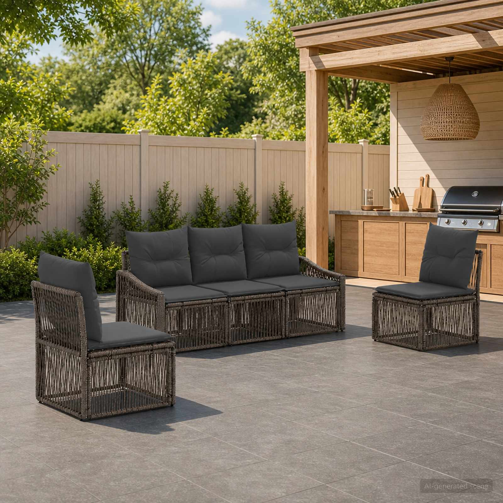 Gartensofa-set 5 stk. Grau Poly-Rattan