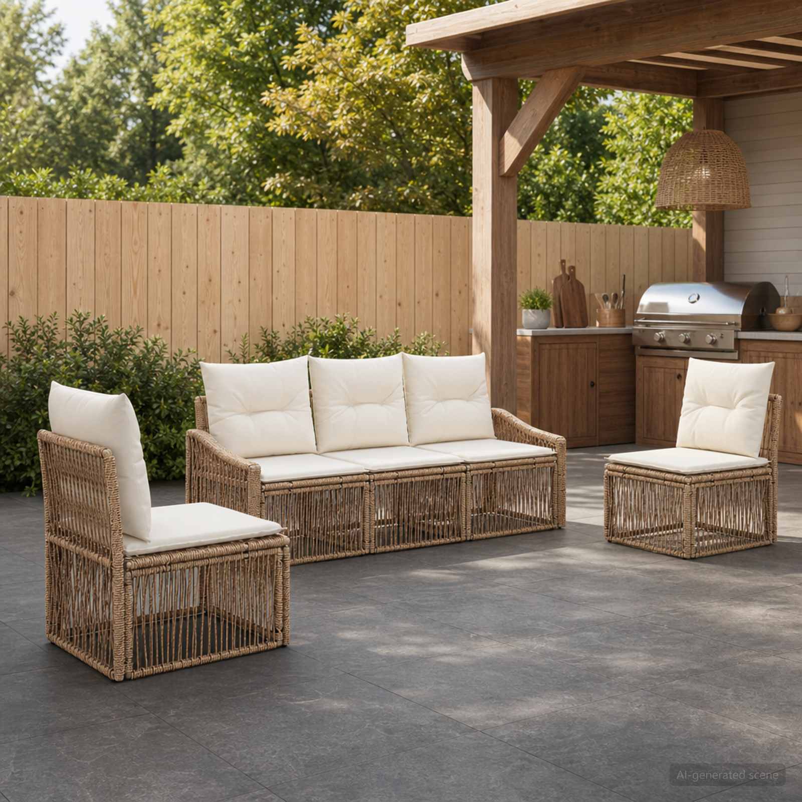 Gartensofa-set 5 stk. Beige Poly-Rattan