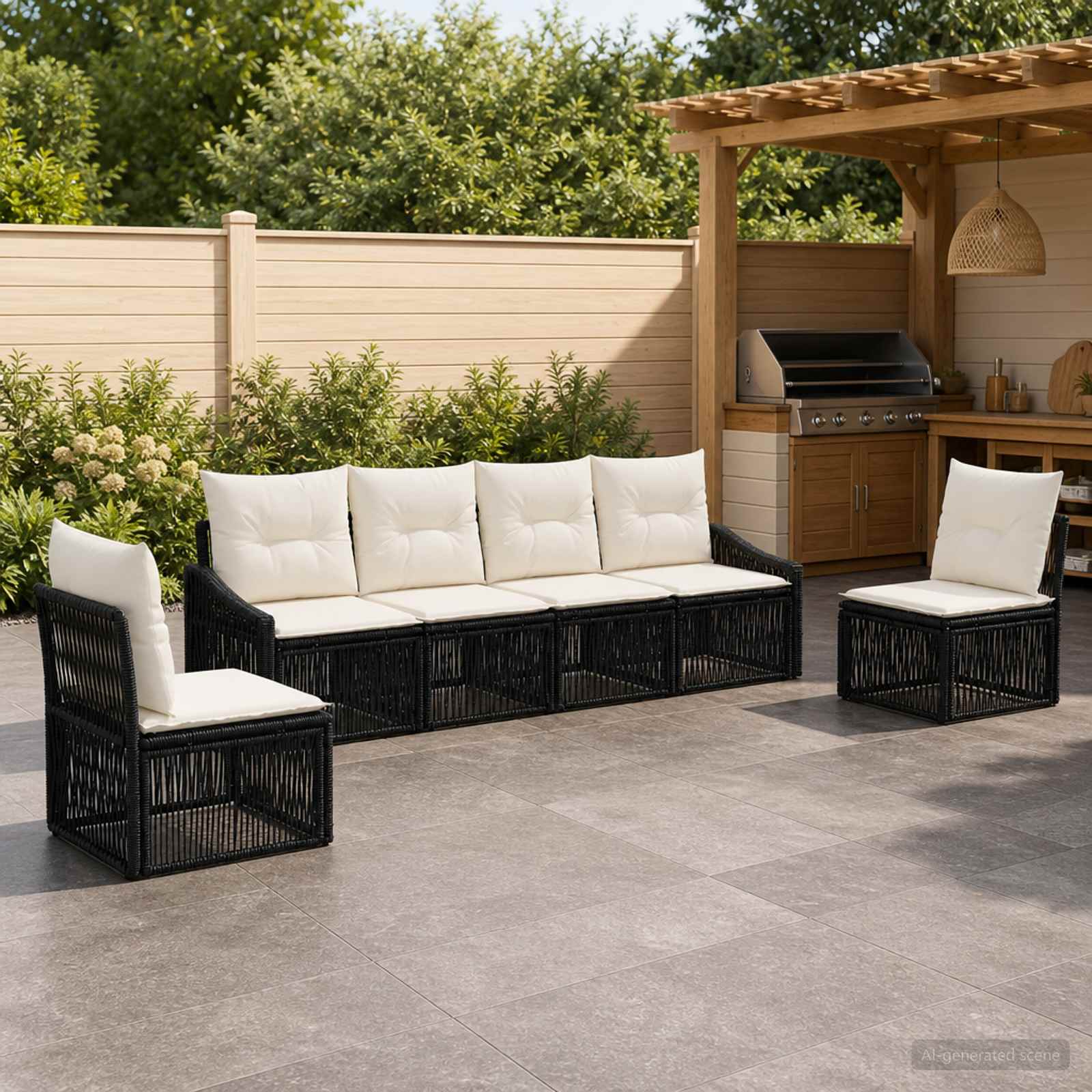 Gartensofa-set 6 stk. Schwarz Poly-Rattan