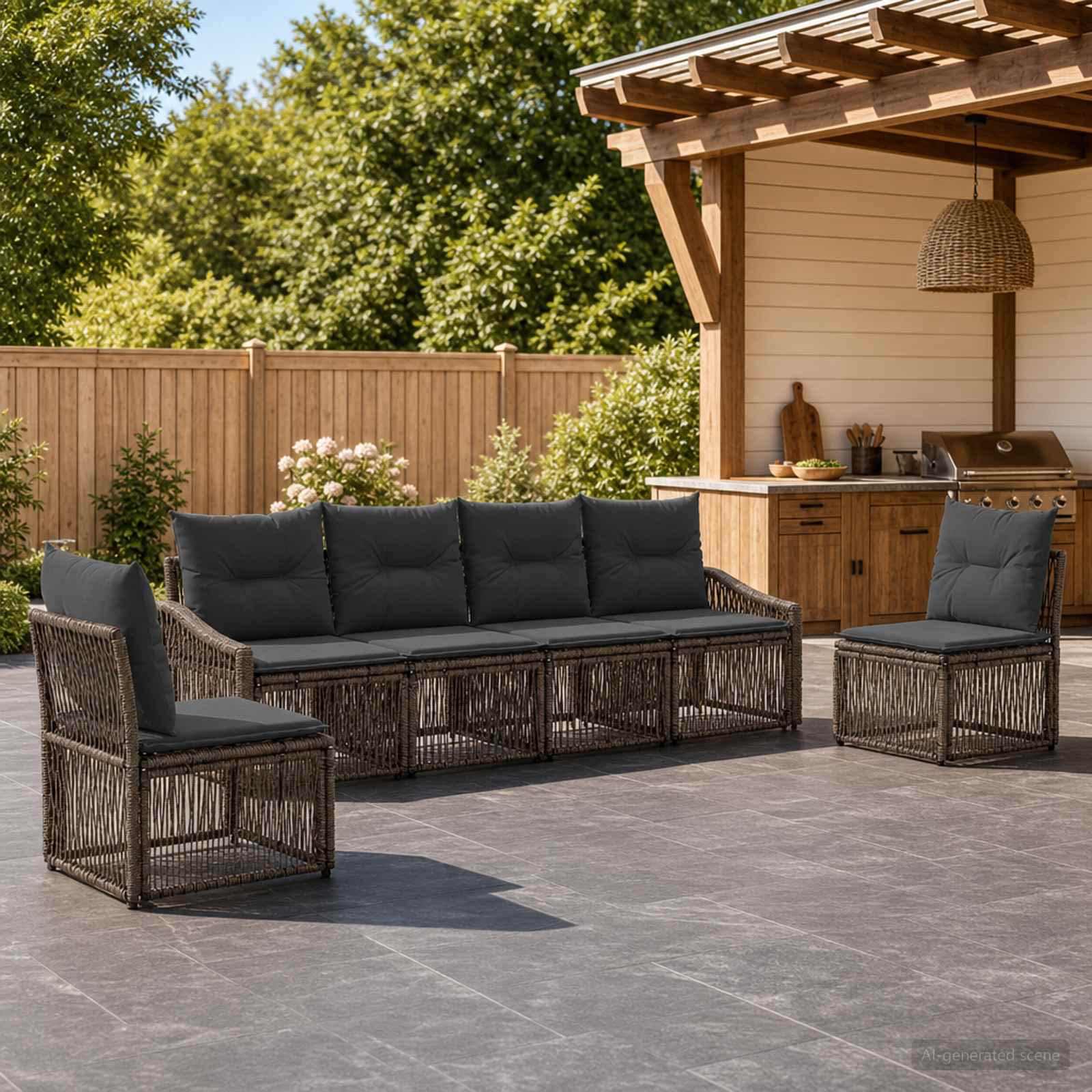 Gartensofa-set 6 stk. Grau Poly-Rattan