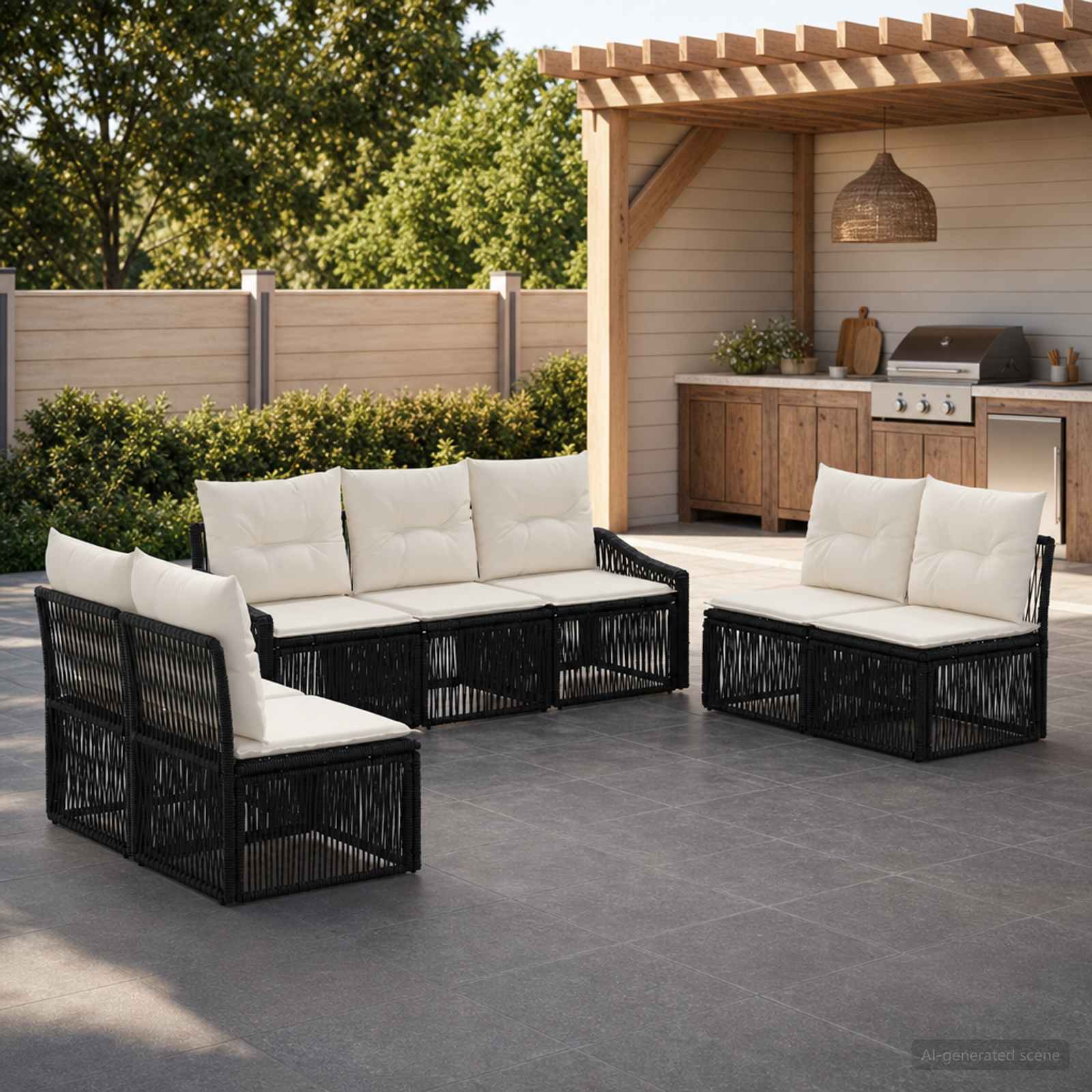 Gartensofa-set 7 stk. Schwarz Poly-Rattan