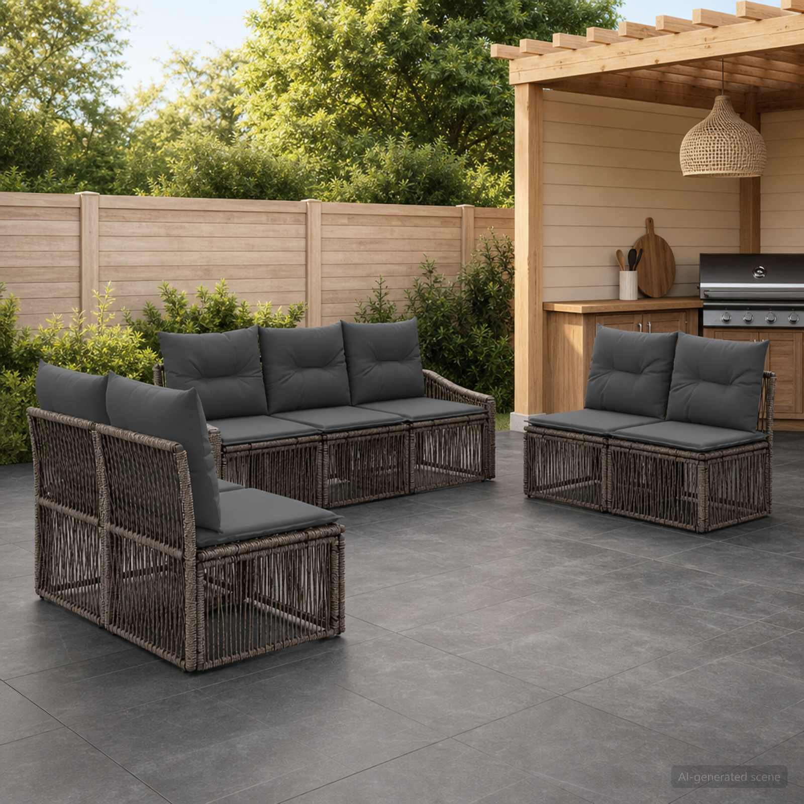 Gartensofa-set 7 stk. Grau Poly-Rattan
