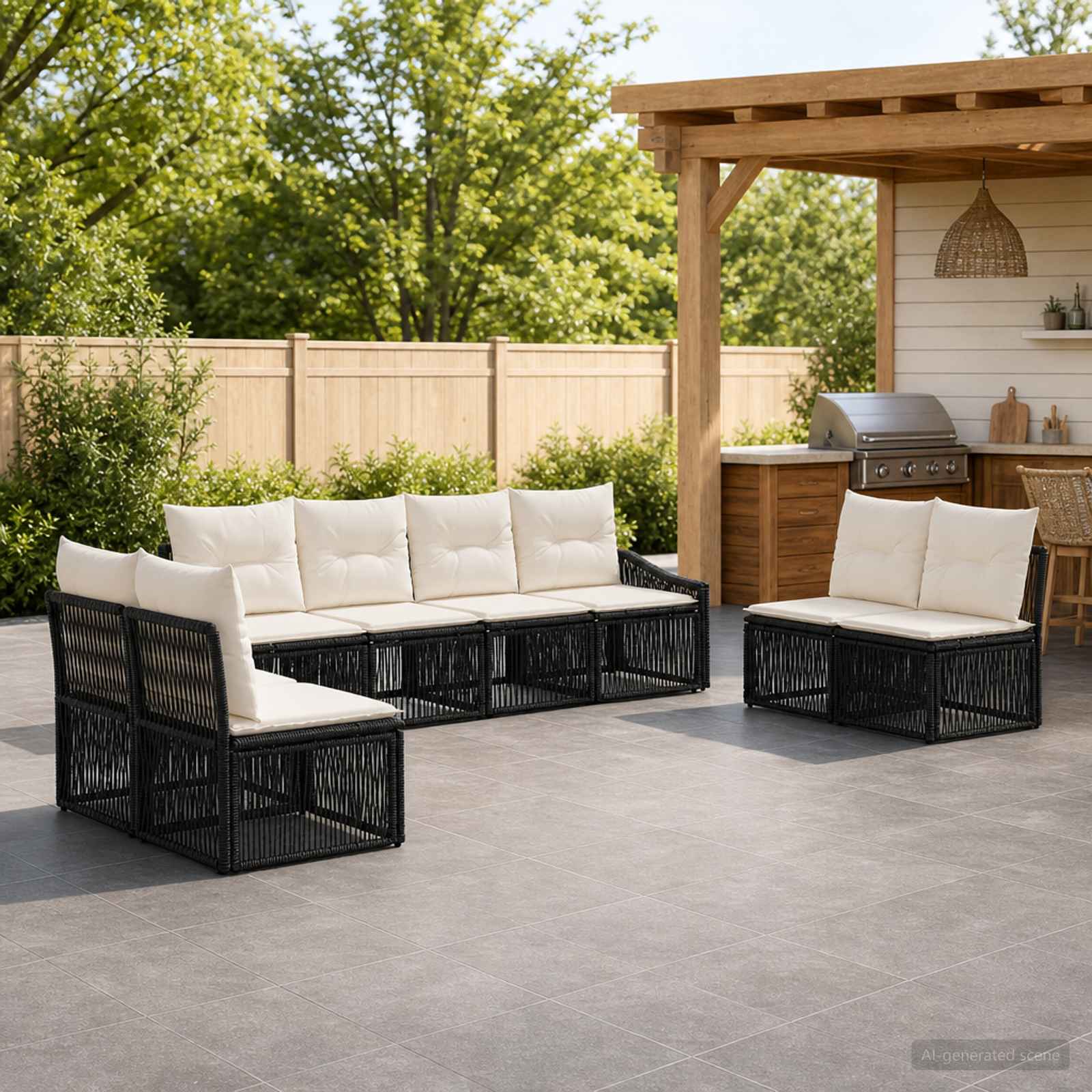 Gartensofa-set 8 stk. Schwarz Poly-Rattan