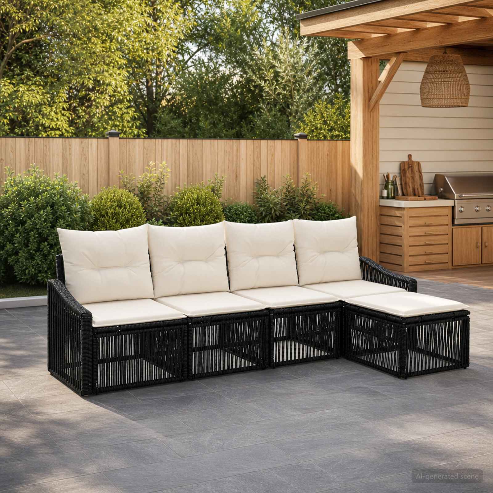 Gartensofa-set 5 stk. Schwarz Poly-Rattan