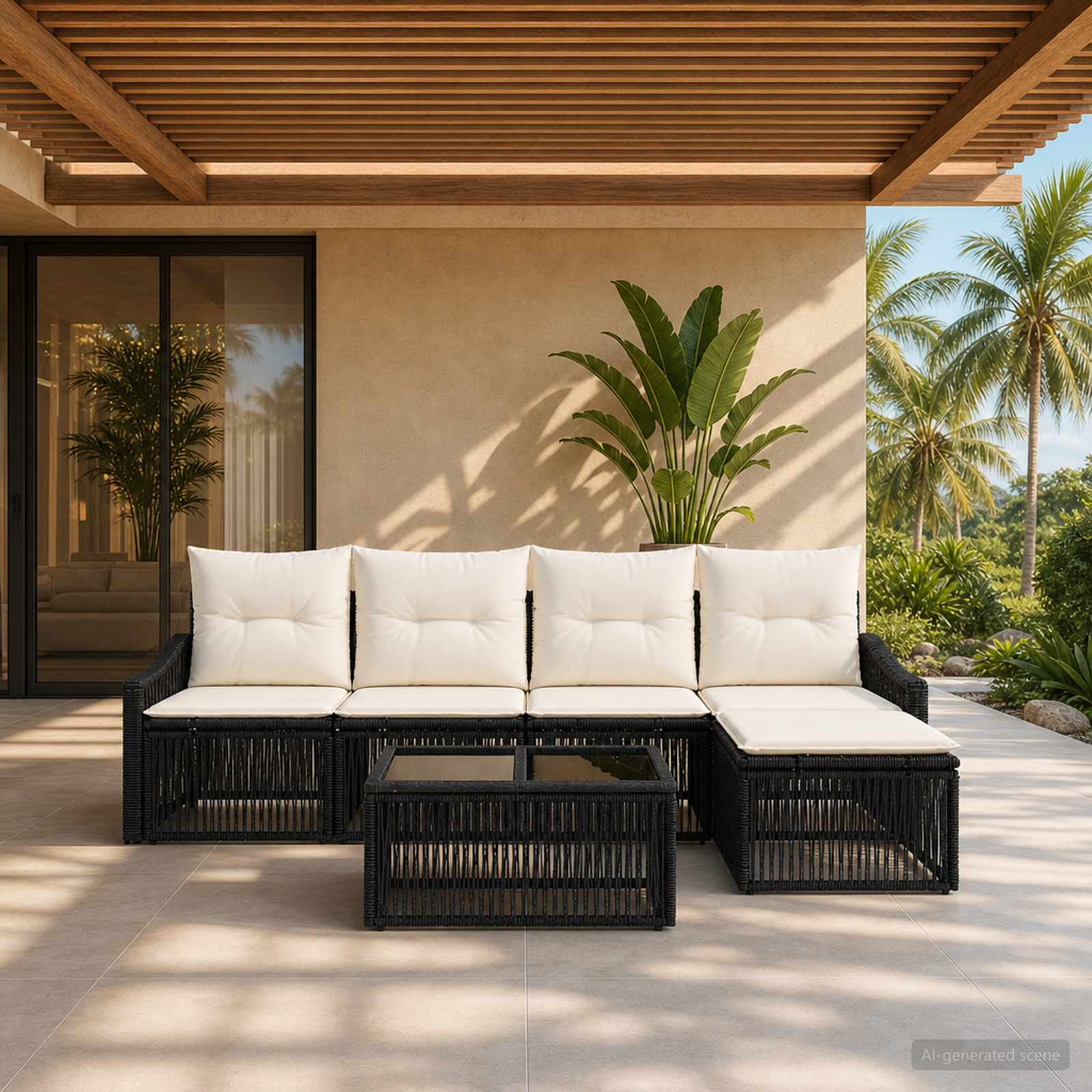Gartensofa-set 6 stk. Schwarz Poly-Rattan