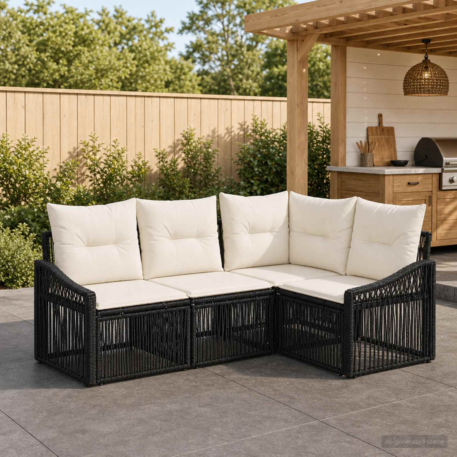 Gartensofa-set 4 stk. Schwarz Poly-Rattan