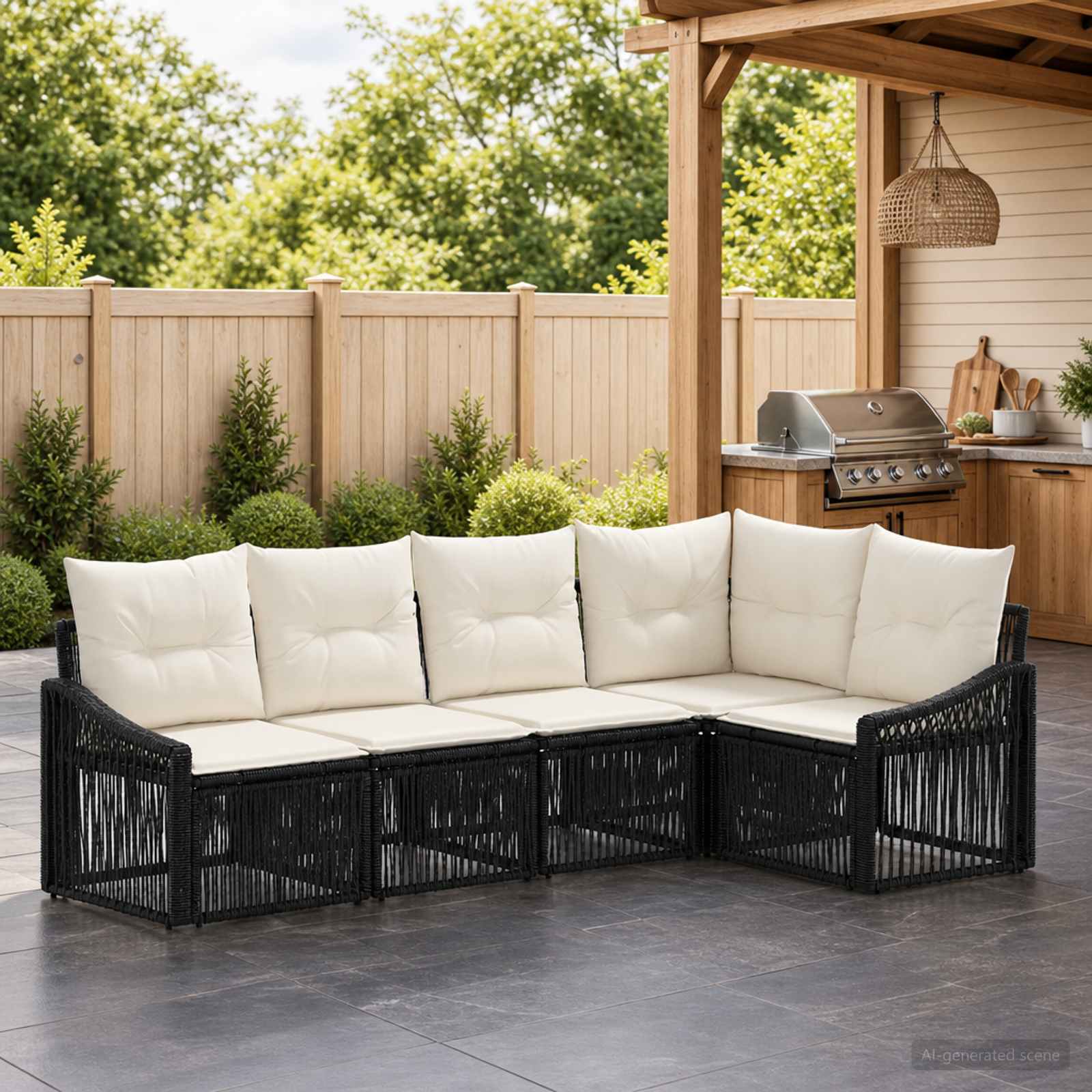 Gartensofa-set 5 stk. Schwarz Poly-Rattan