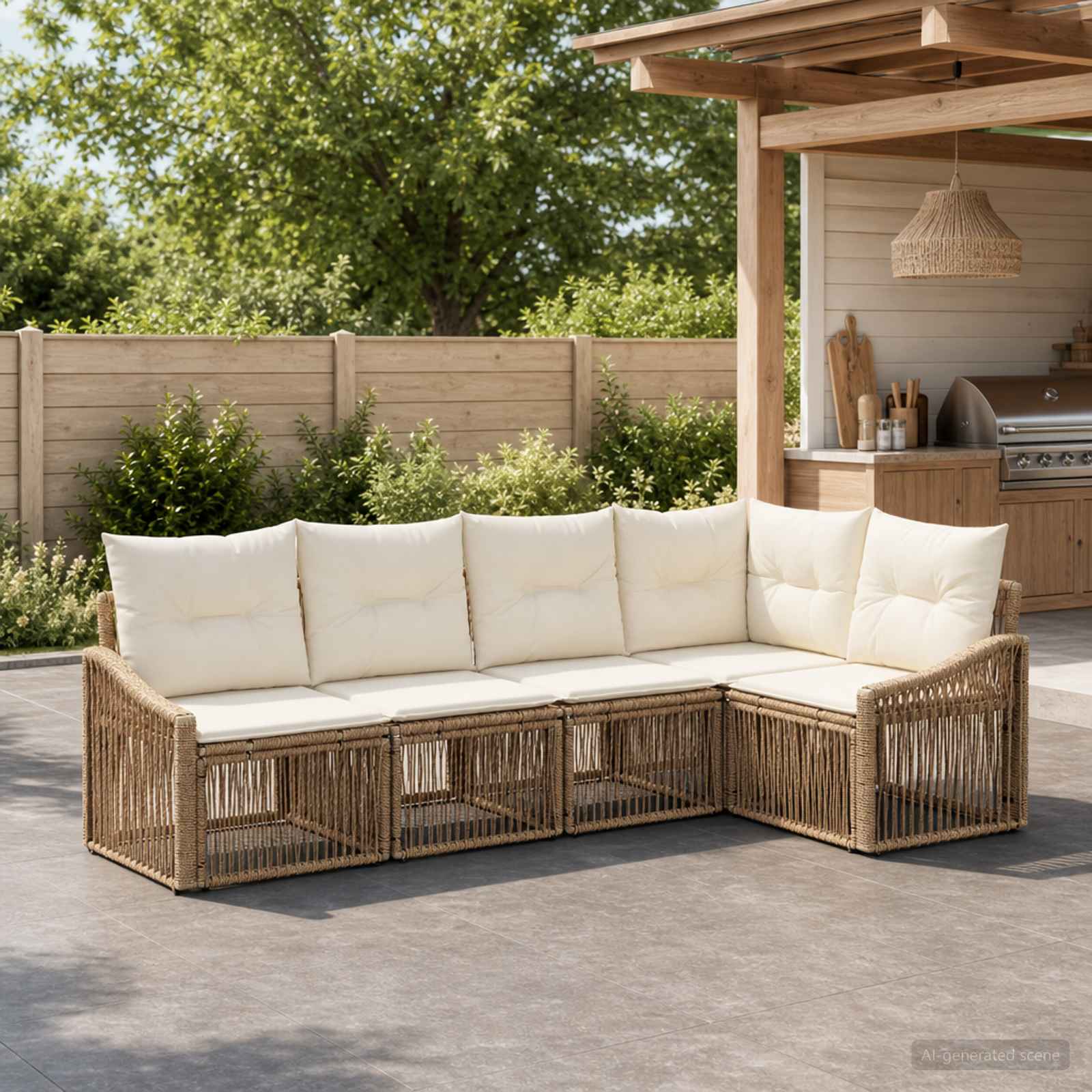 Gartensofa-set 5 stk. Beige Poly-Rattan