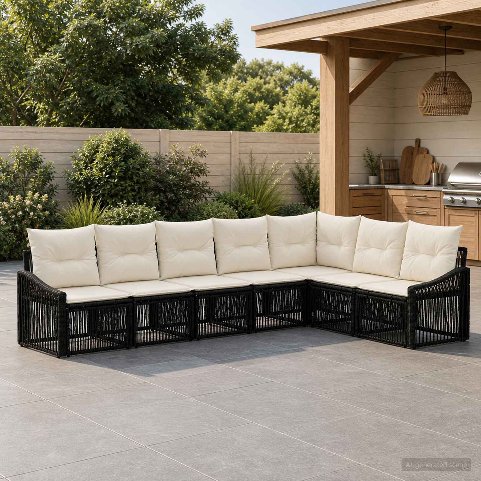Gartensofa-set 7 stk. Schwarz Poly-Rattan