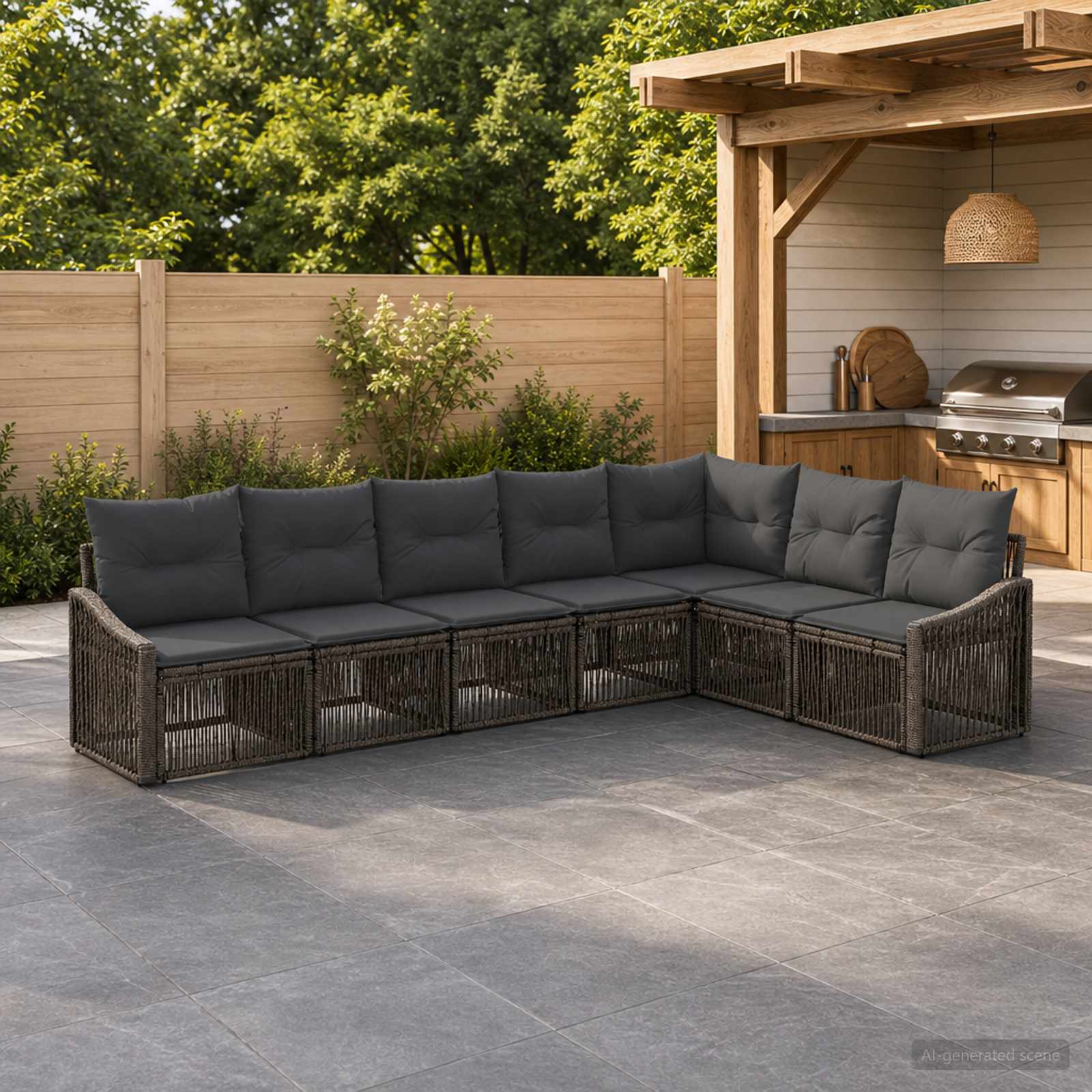 Gartensofa-set 7 stk. Grau Poly-Rattan