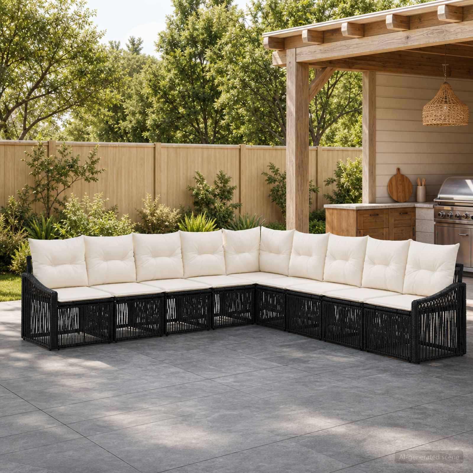 Gartensofa-set 9 stk. Schwarz Poly-Rattan