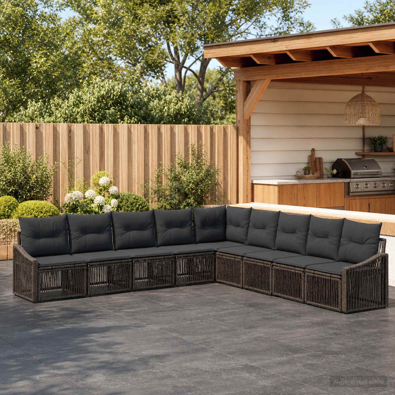 Gartensofa-set 9 stk. Grau Poly-Rattan