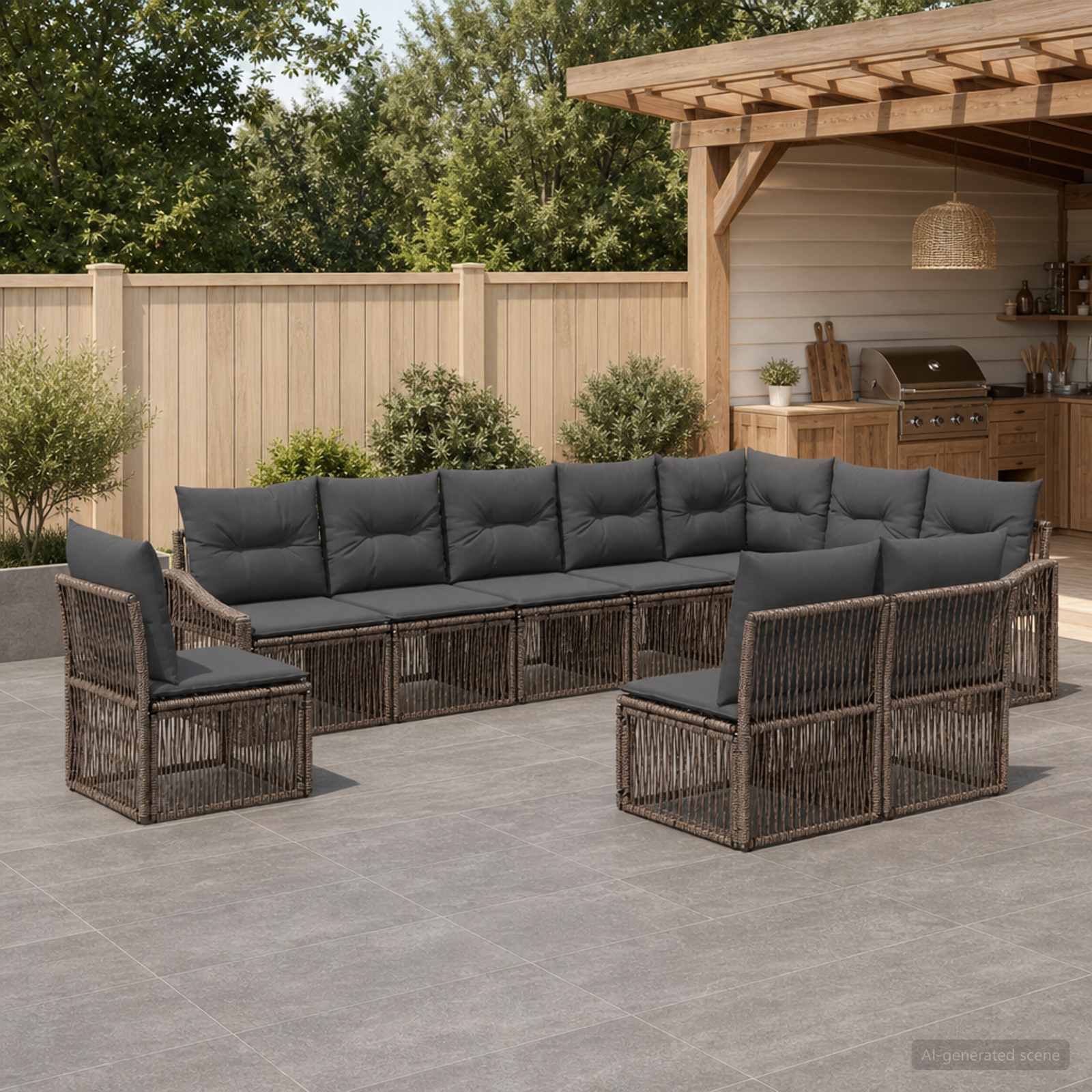 Gartensofa-set 10 stk. Grau Poly-Rattan